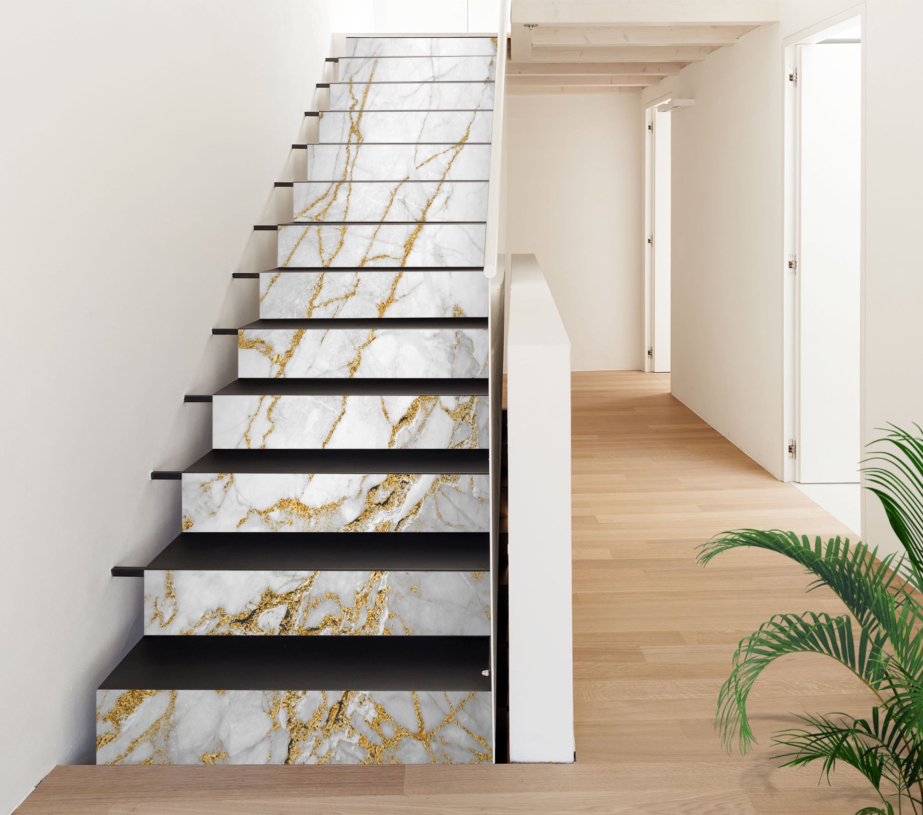 3D White And Gold Texture 436 Stair Risers