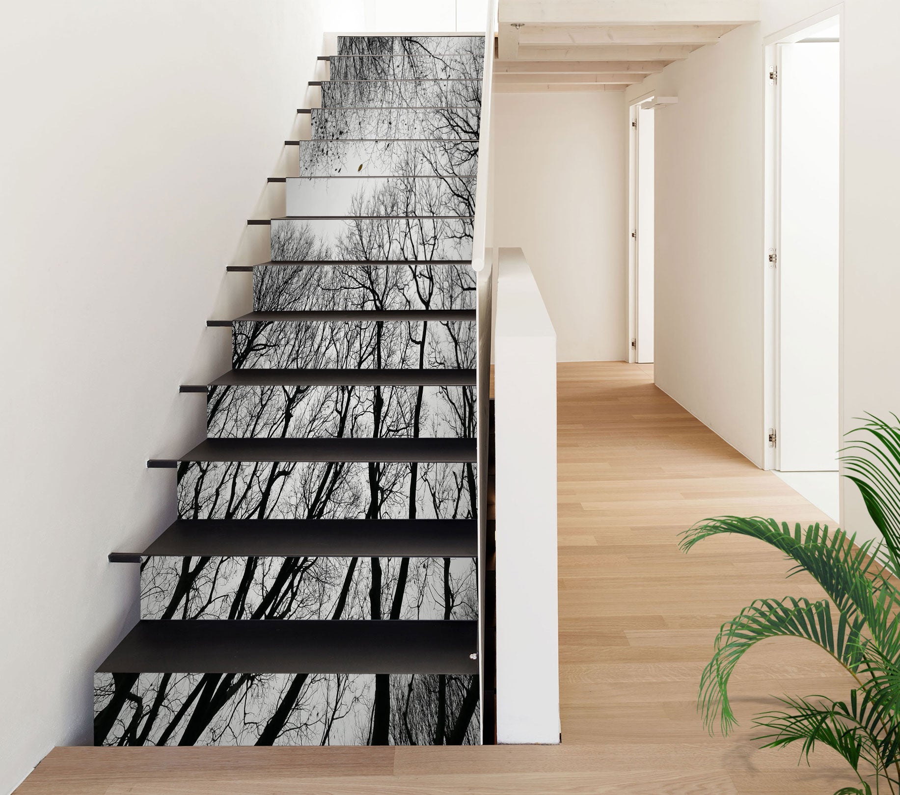3D Black And White Dead Tree 212 Stair Risers