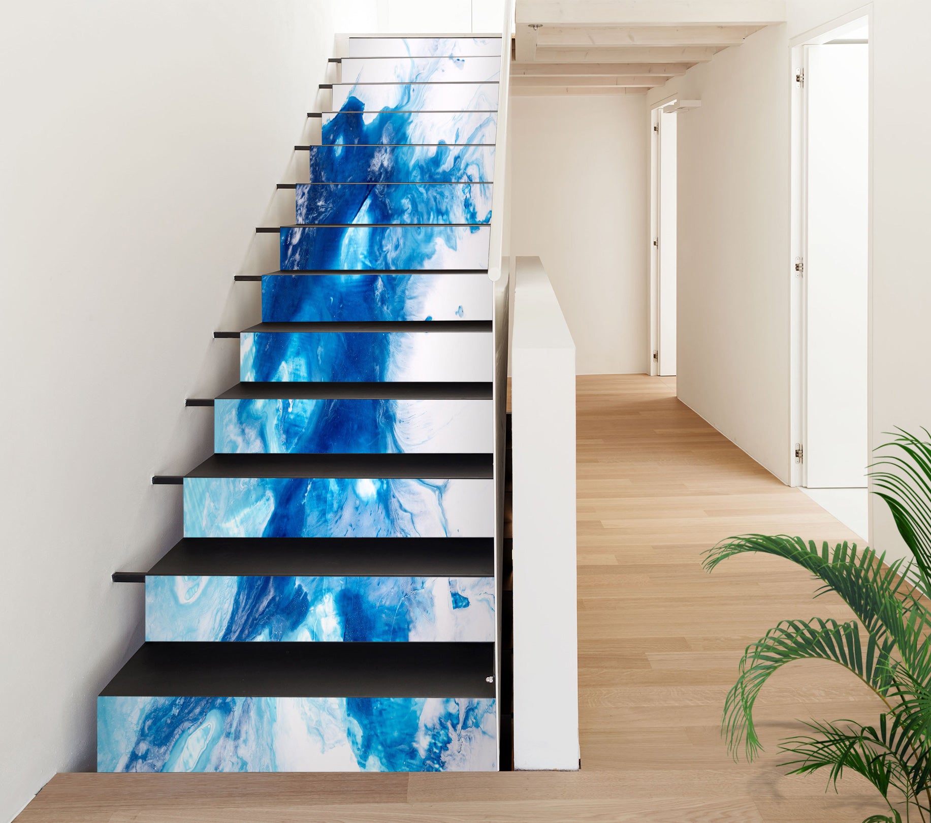 3D Blue Splattered Paint 294 Stair Risers