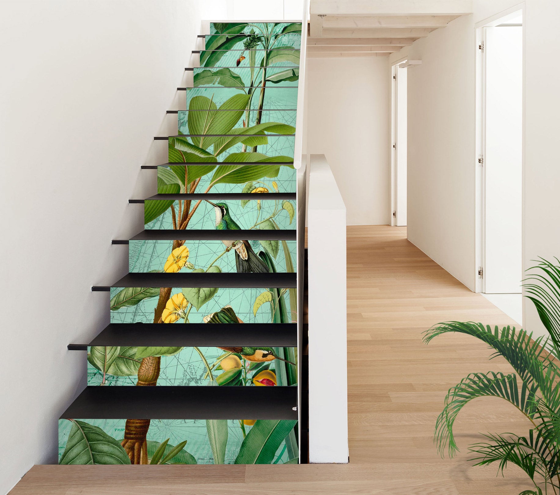 3D Green Leaves Bird 104114 Andrea Haase Stair Risers