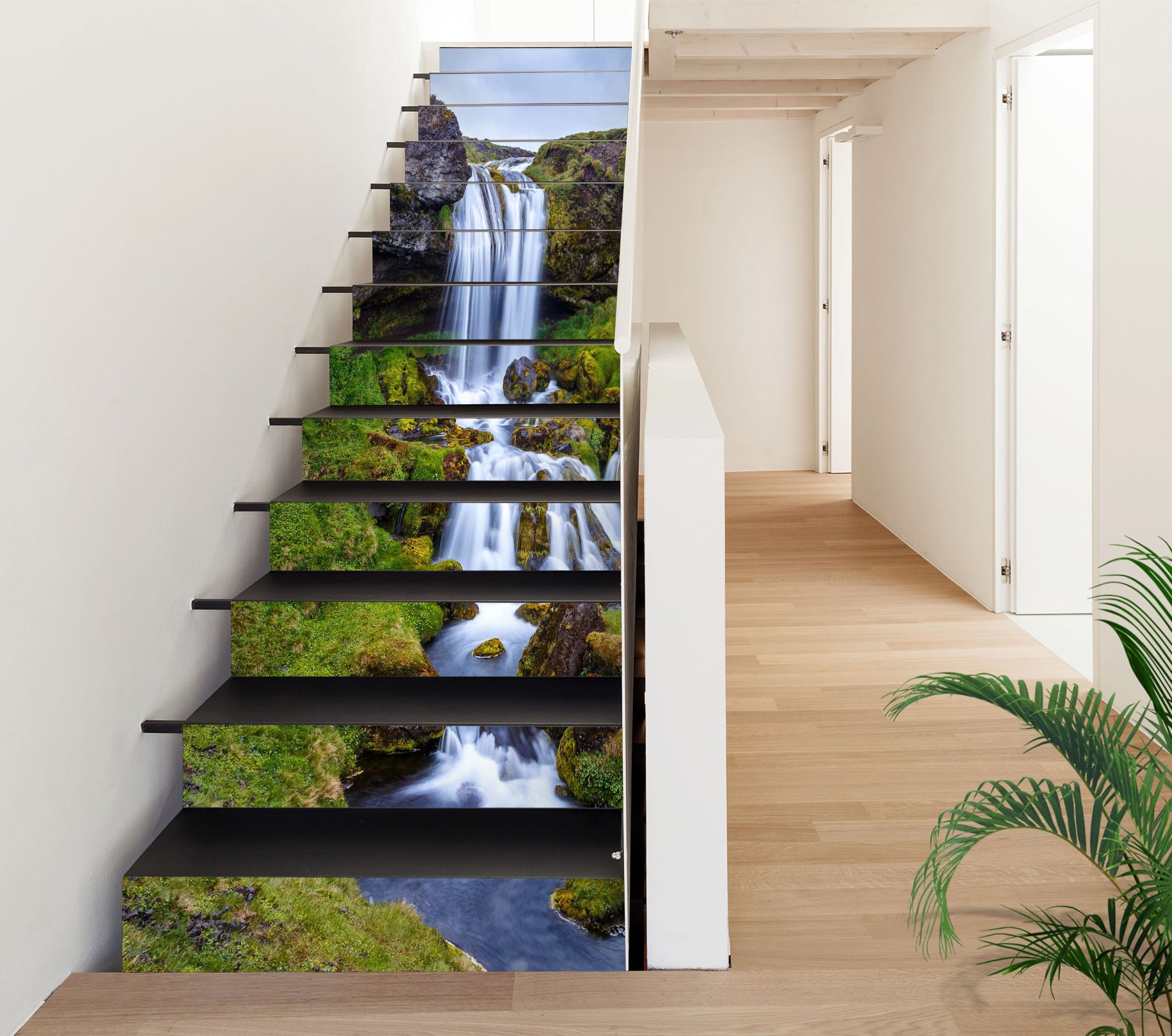 3D Flowing Clear Waterfall 336 Stair Risers