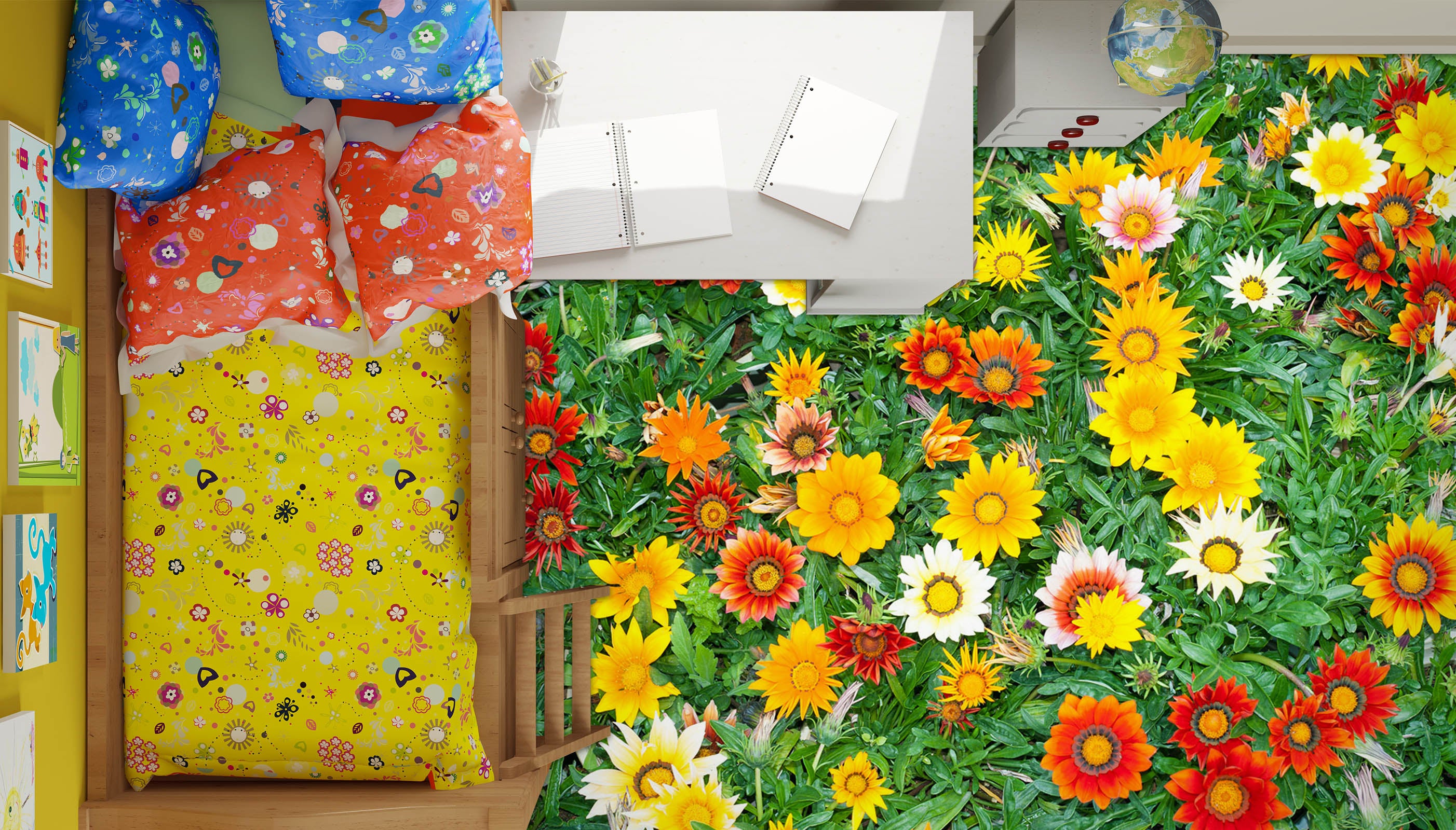 3D Pretty Chrysanthemums 529 Floor Mural  Wallpaper Murals Rug & Mat Print Epoxy waterproof bath floor