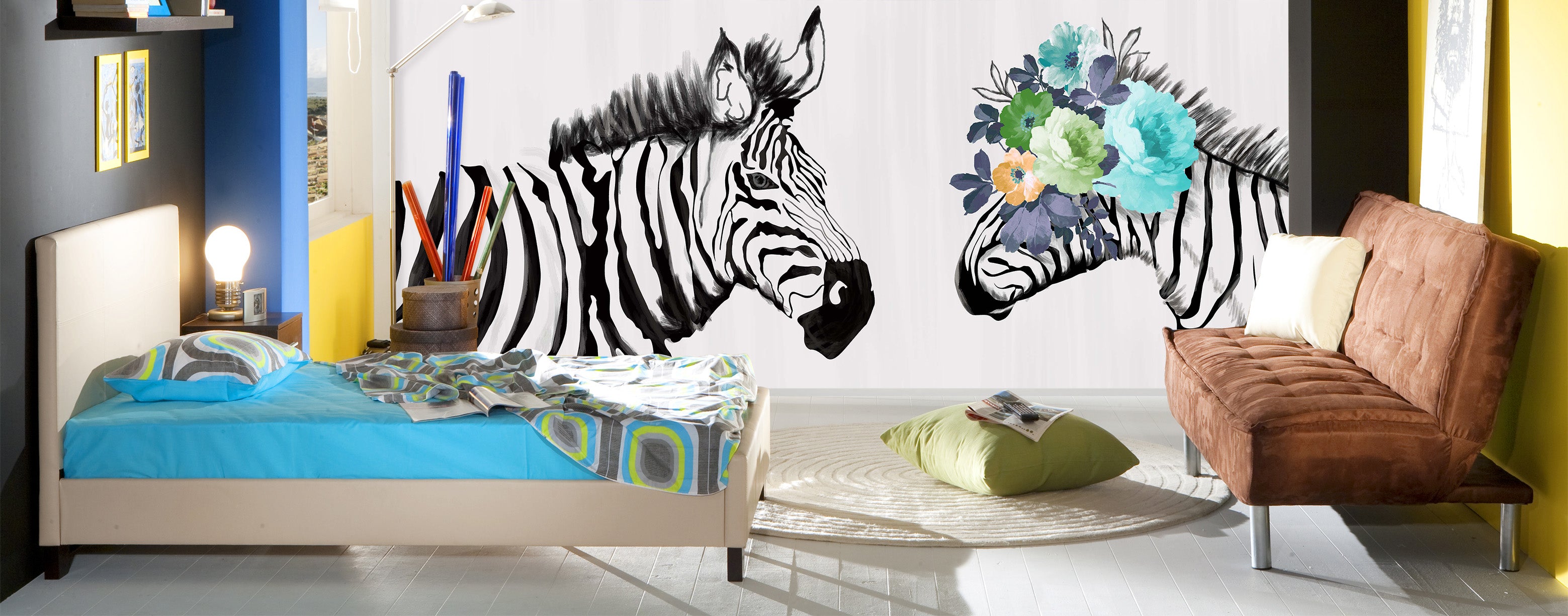 3D Flower Zebra 1641 Wall Murals