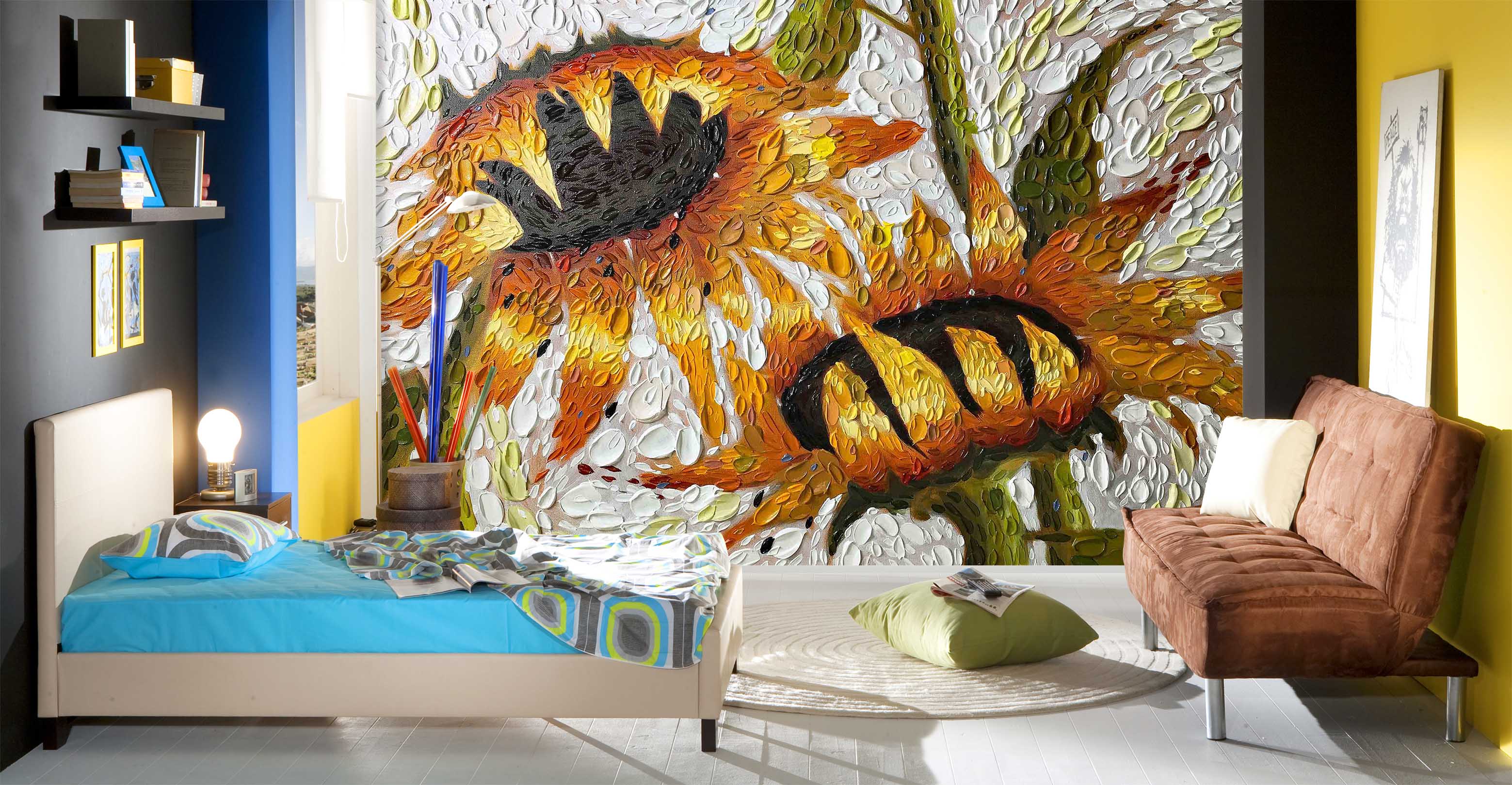 3D Sunflower Embrace 1417 Dena Tollefson Wall Mural Wall Murals