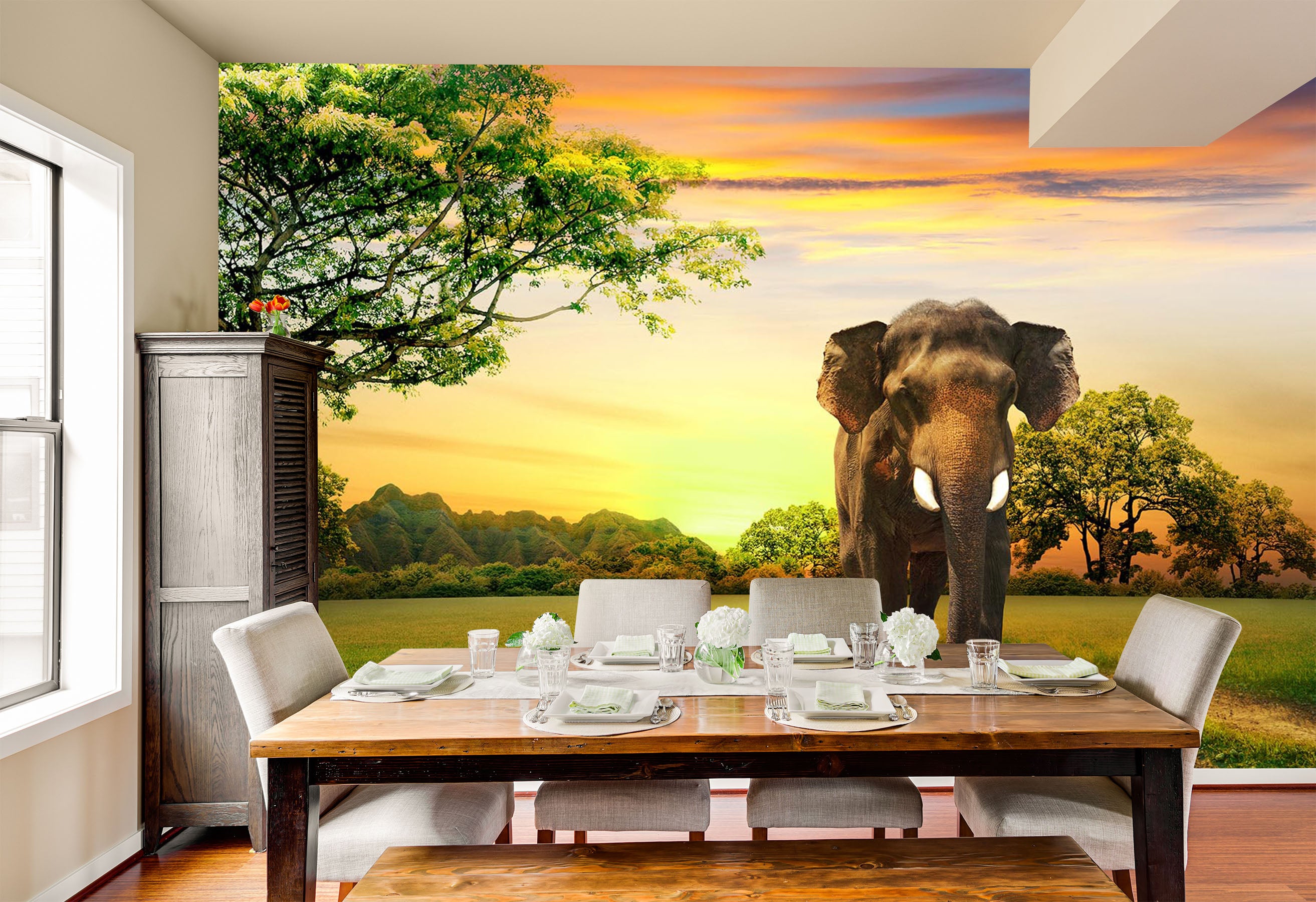 3D Lawn Elephant 340 Wall Murals