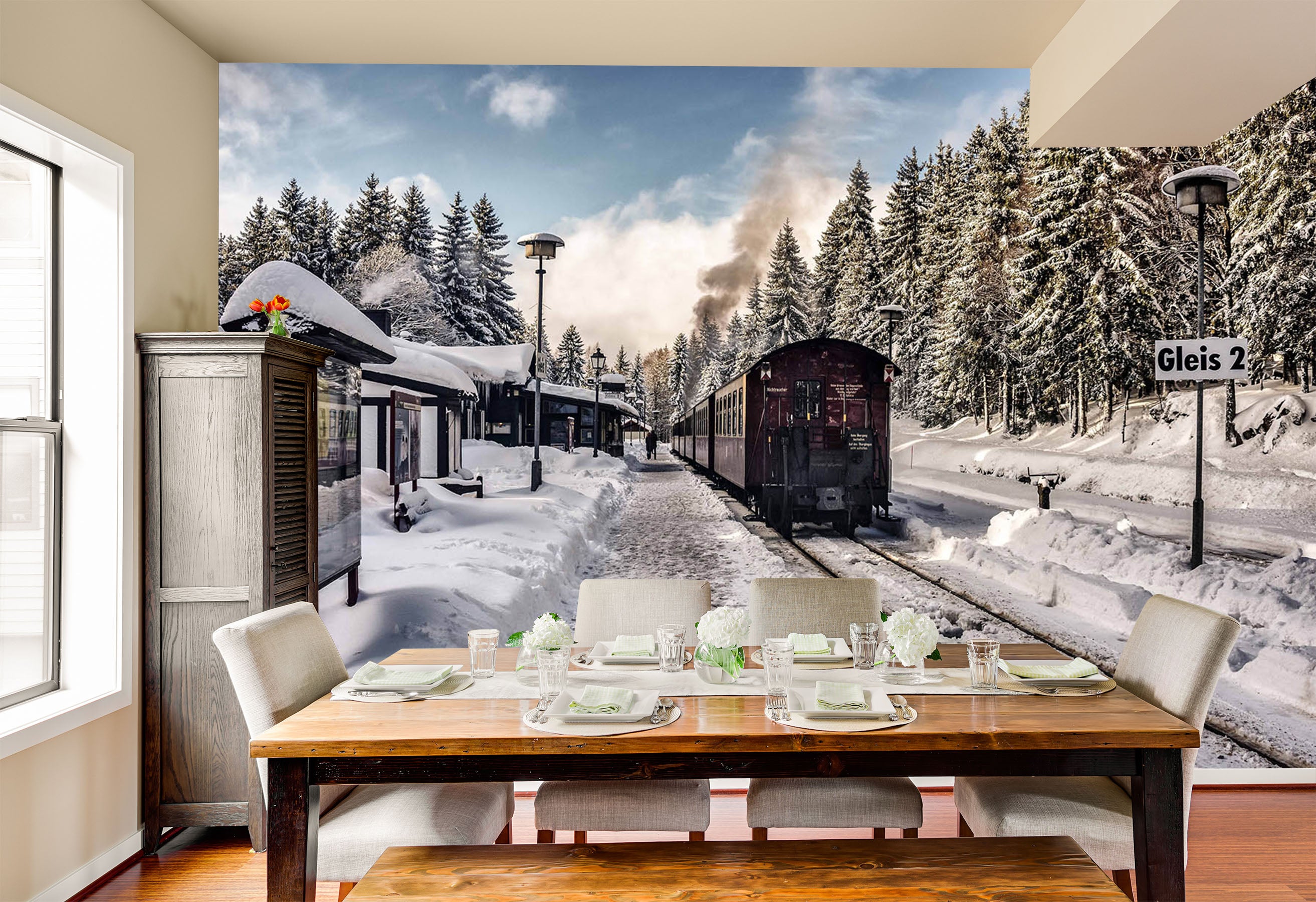 3D Snow House Train 043 Vehicle Wall Murals