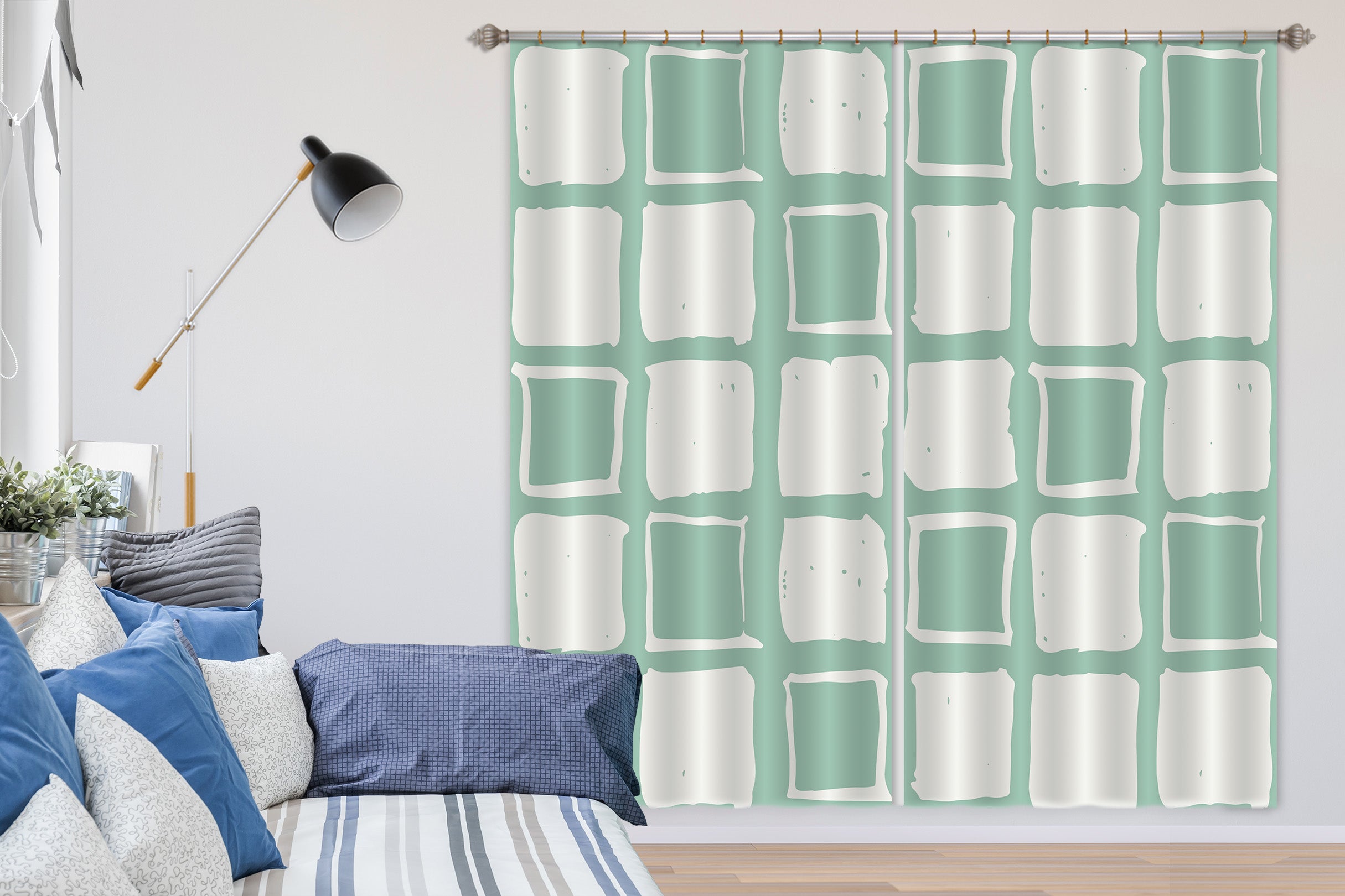 3D Green Square Pattern 11123 Kashmira Jayaprakash Curtain Curtains Drapes