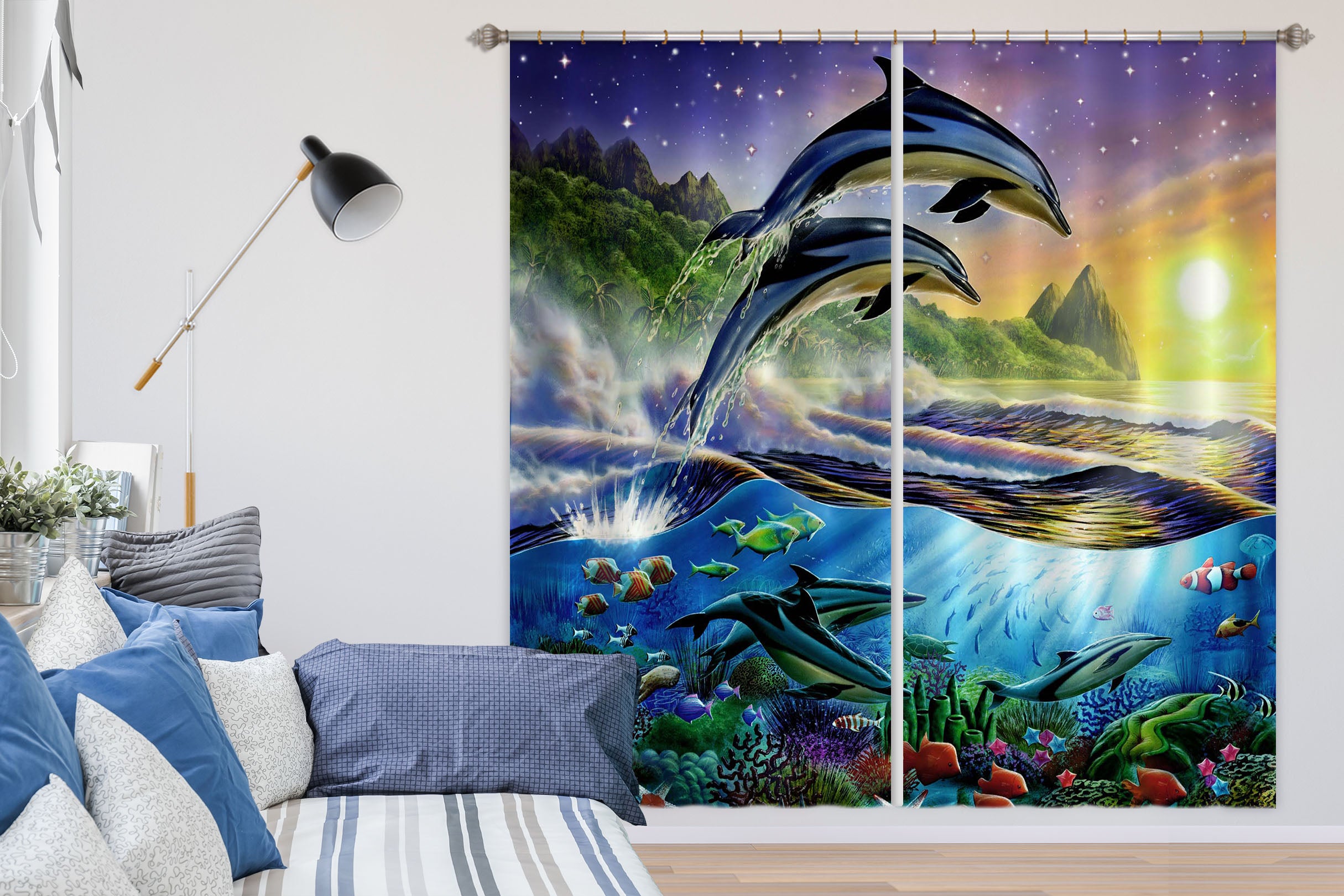 3D Dolphin Ocean 037 Adrian Chesterman Curtain Curtains Drapes