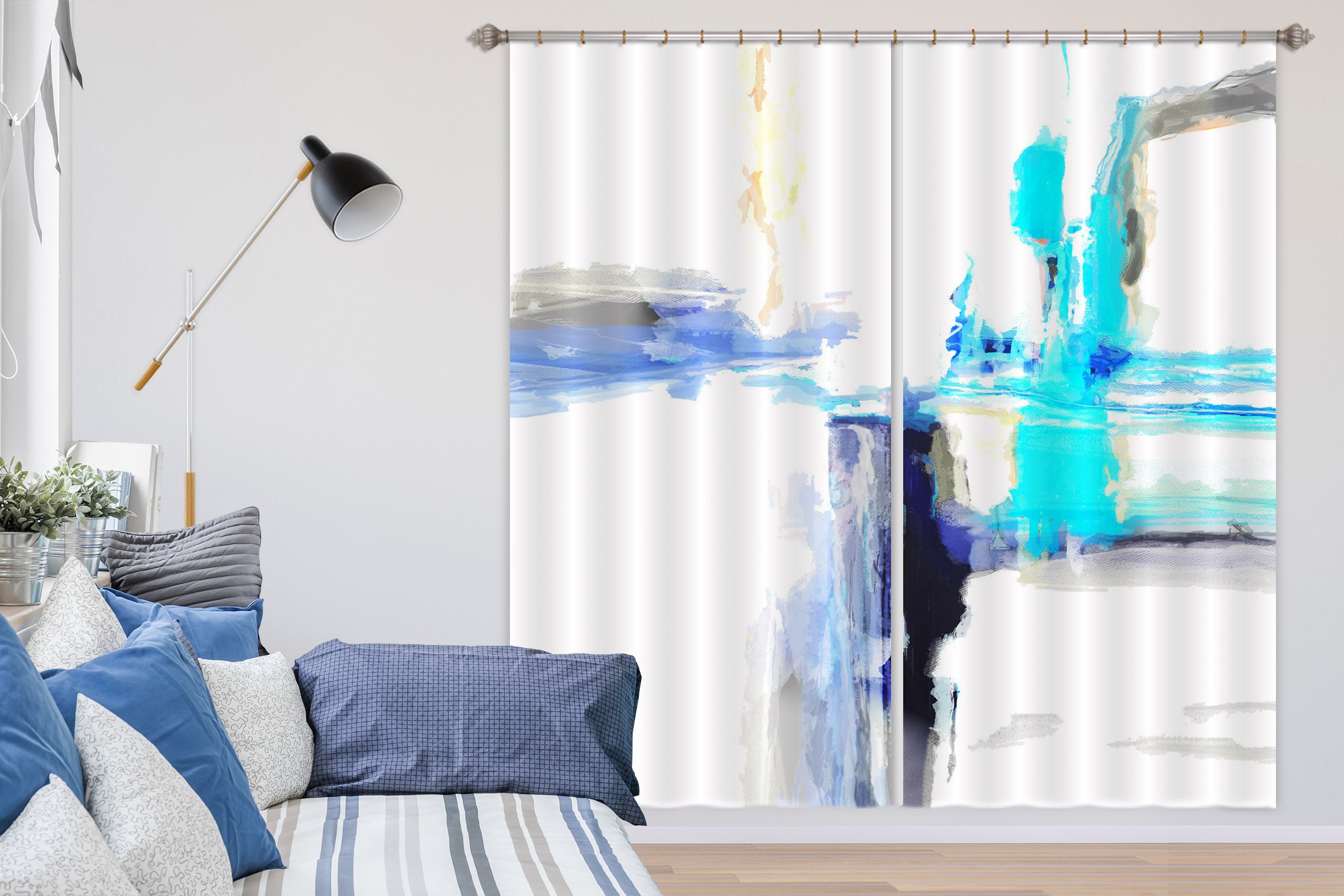 3D Blue Splash Ink 049 Michael Tienhaara Curtain Curtains Drapes