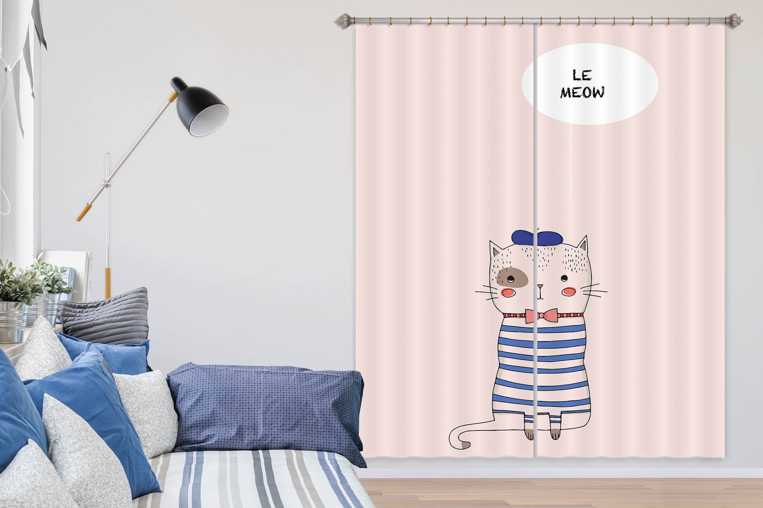 3D Blue Striped Kitten 1074 Boris Draschoff Curtain Curtains Drapes