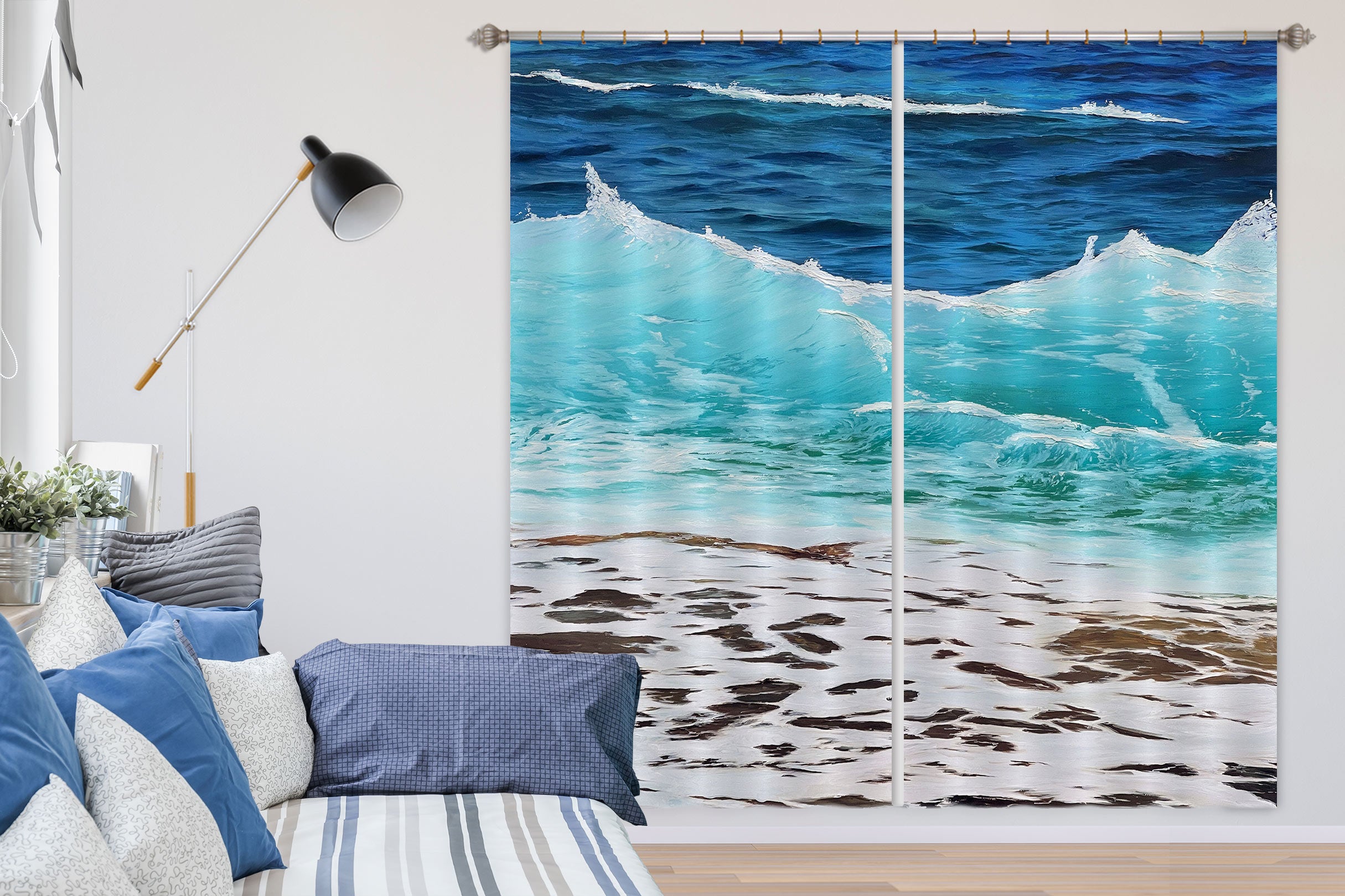 3D Waves Sea Tide 9772 Marina Zotova Curtain Curtains Drapes