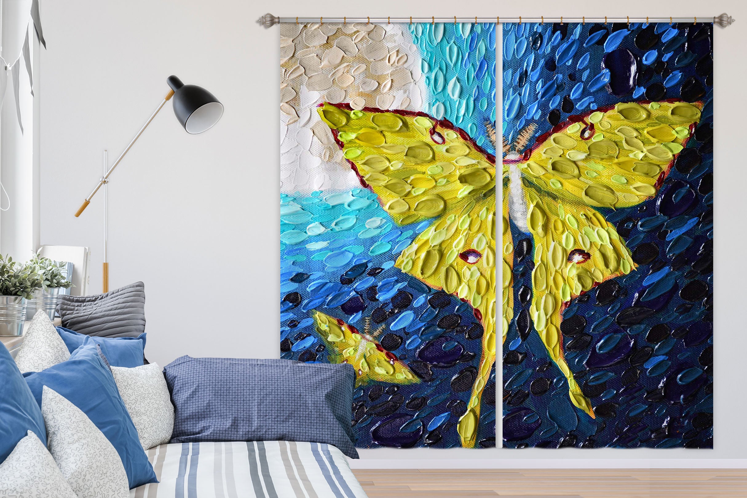 3D Yellow Butterfly 051 Dena Tollefson Curtain Curtains Drapes