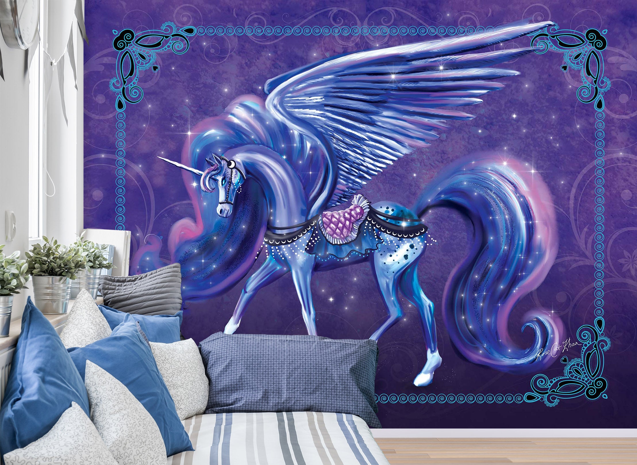 3D Unicorn Wings 103 Rose Catherine Khan Wall Mural Wall Murals