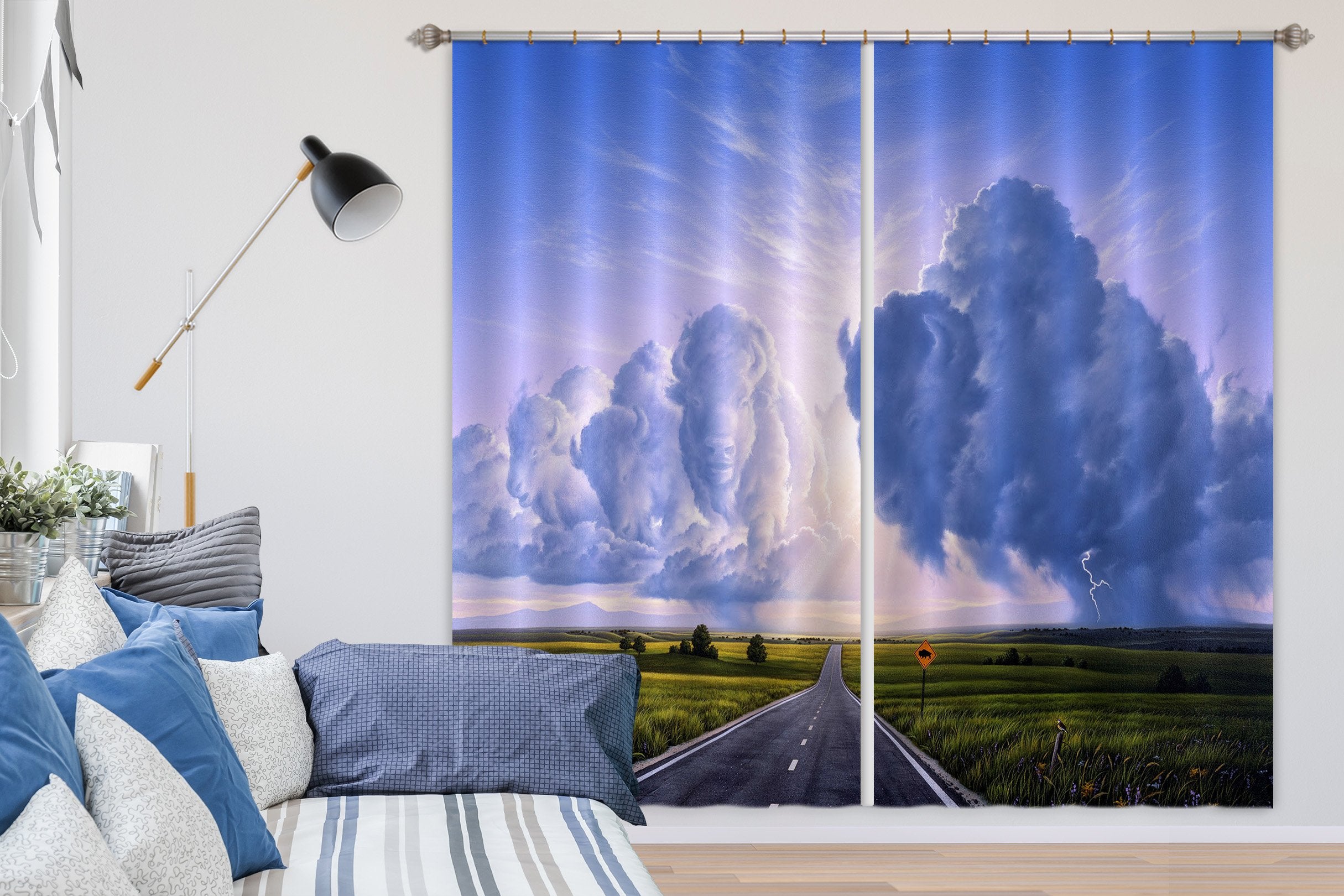 3D Blue Clouds 057 Jerry LoFaro Curtain Curtains Drapes Wallpaper AJ Wallpaper 
