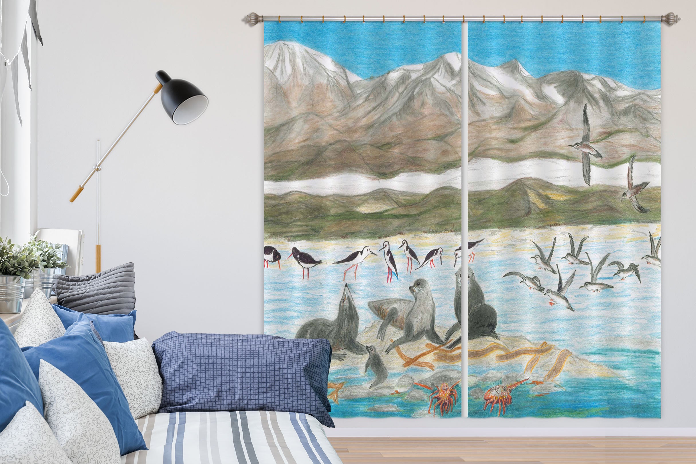 3D Arctic Sea Lion 047 Michael Sewell Curtain Curtains Drapes
