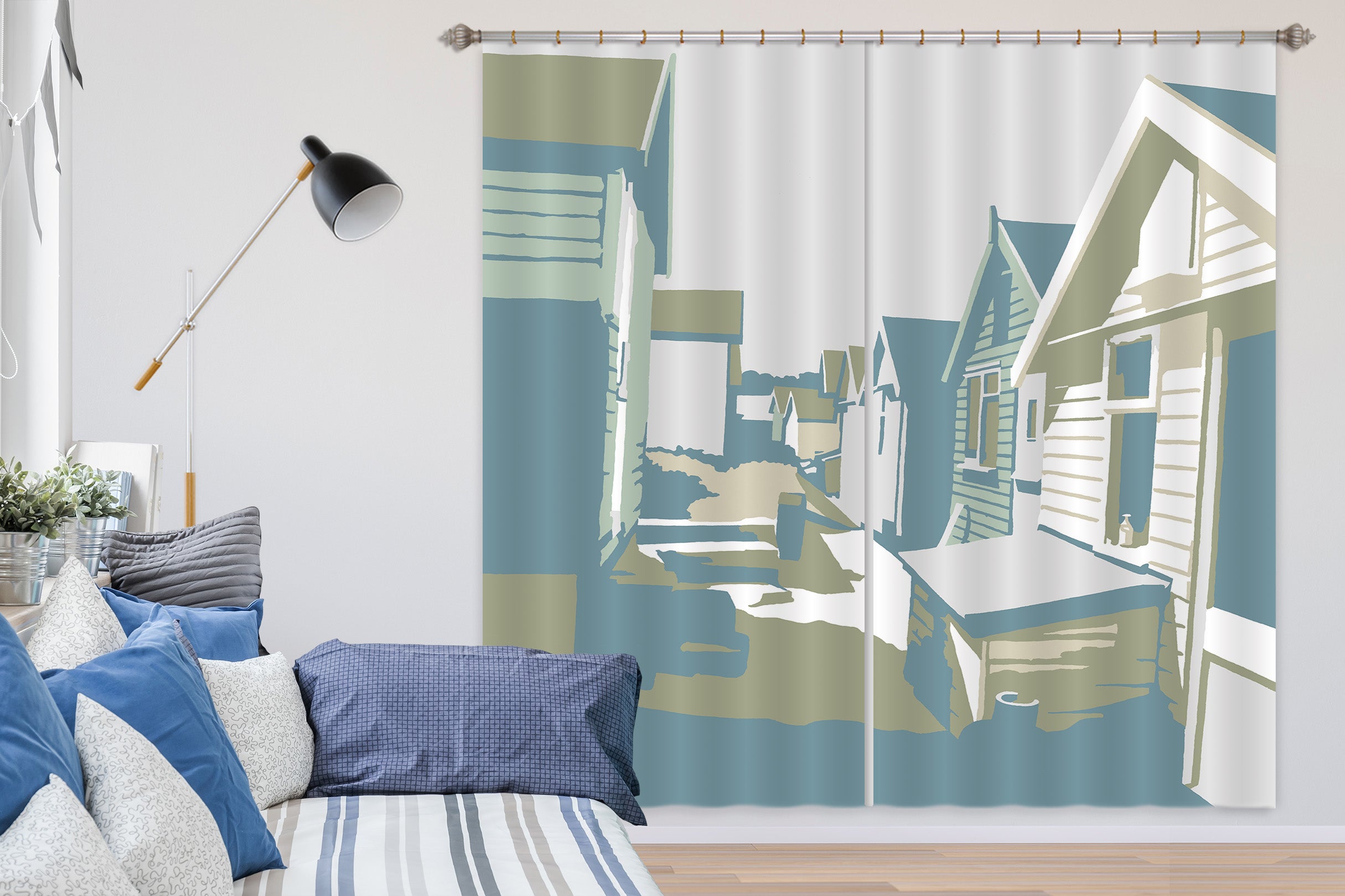 3D Mudeford Beach Huts 123 Steve Read Curtain Curtains Drapes
