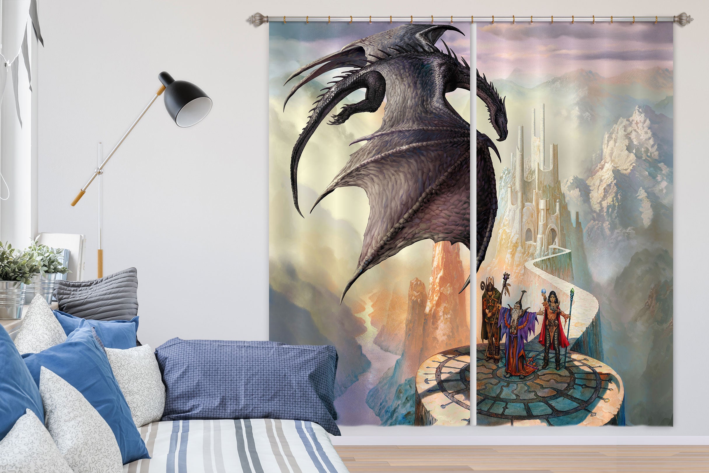 3D Fly Dragon Castle 8031 Ciruelo Curtain Curtains Drapes