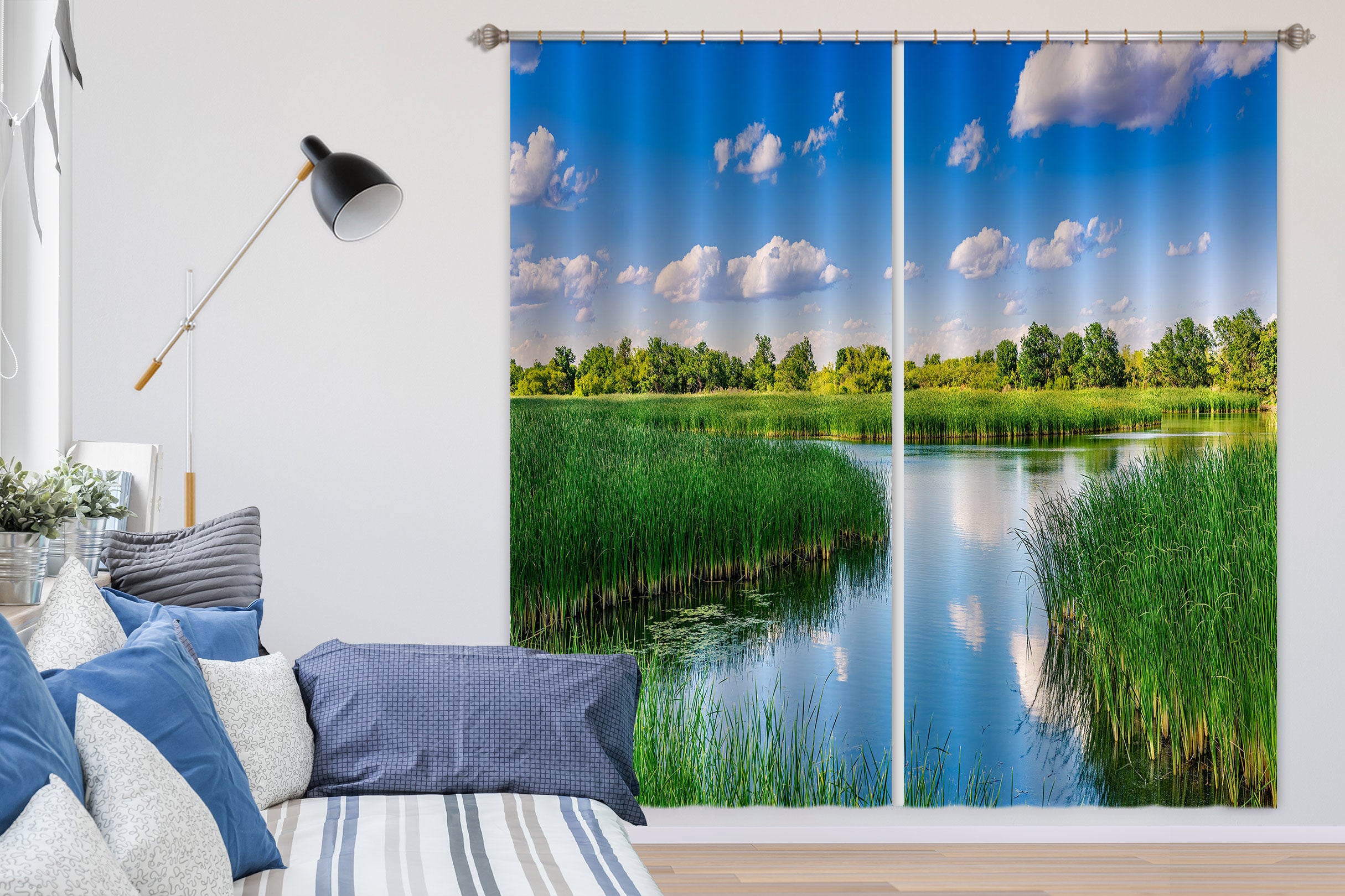 3D Green Grass Lake 5335 Beth Sheridan Curtain Curtains Drapes