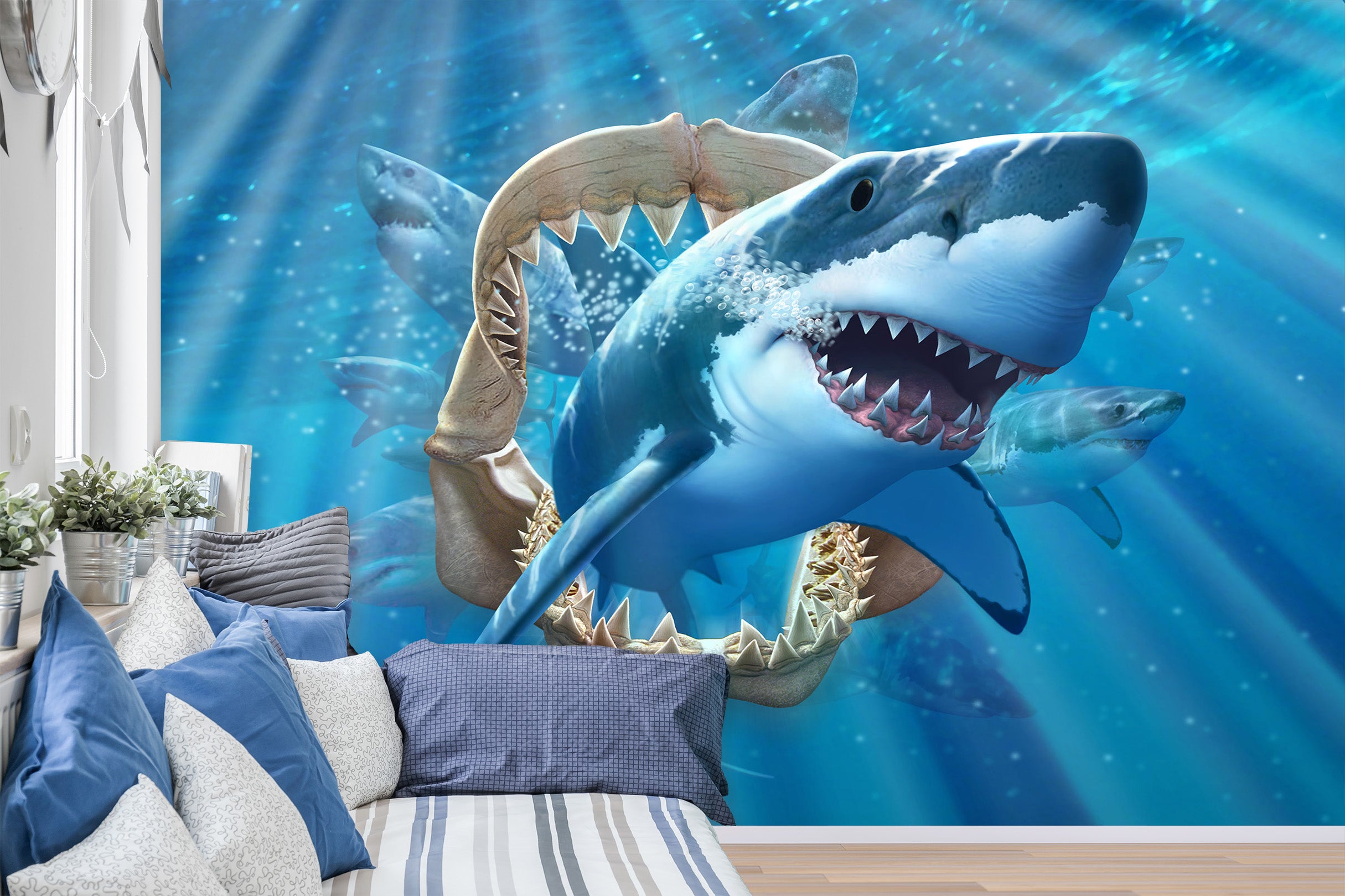 3D Great White Shark 108 Jerry LoFaro Wall Mural Wall Murals