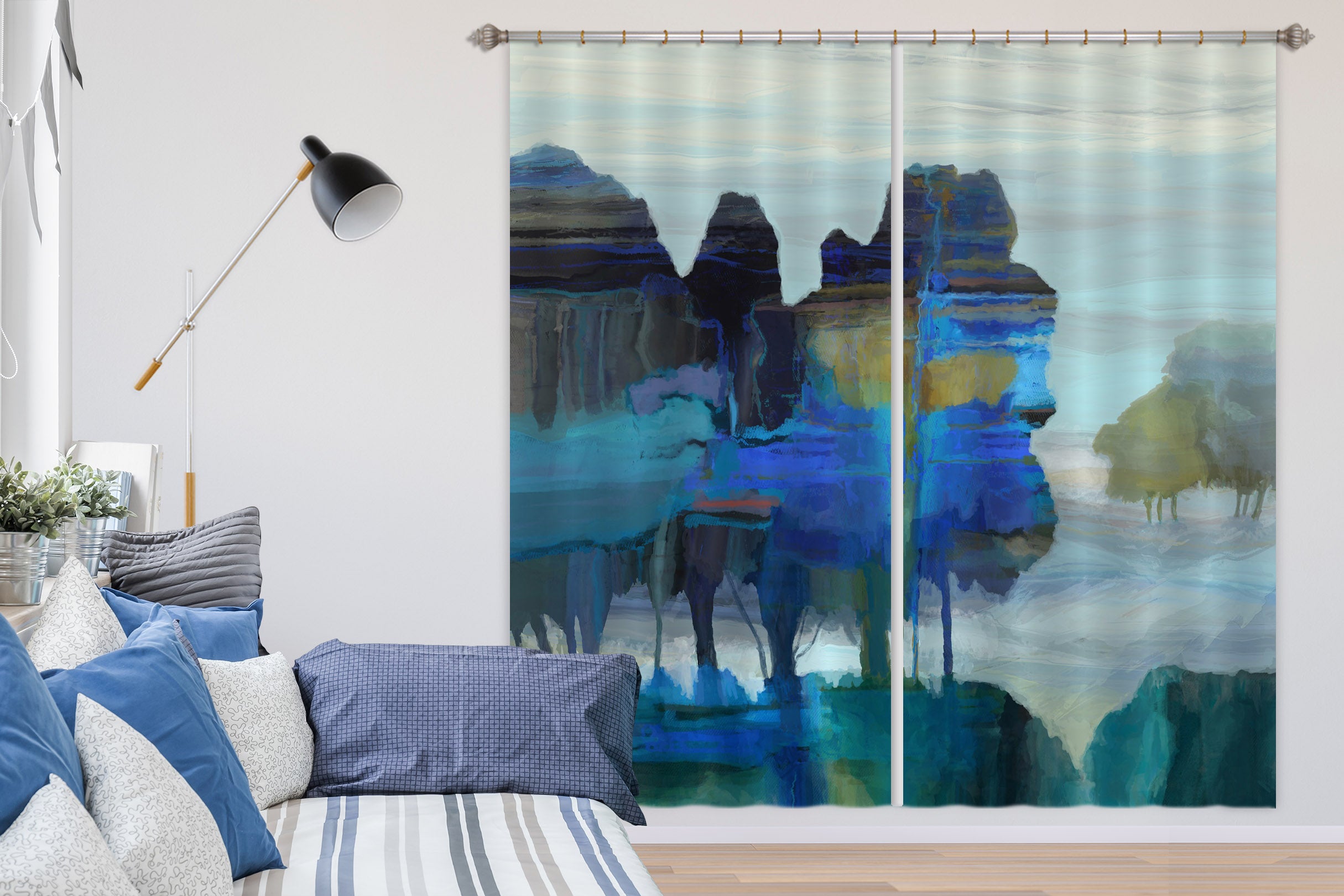 3D Blue Lake 067 Michael Tienhaara Curtain Curtains Drapes