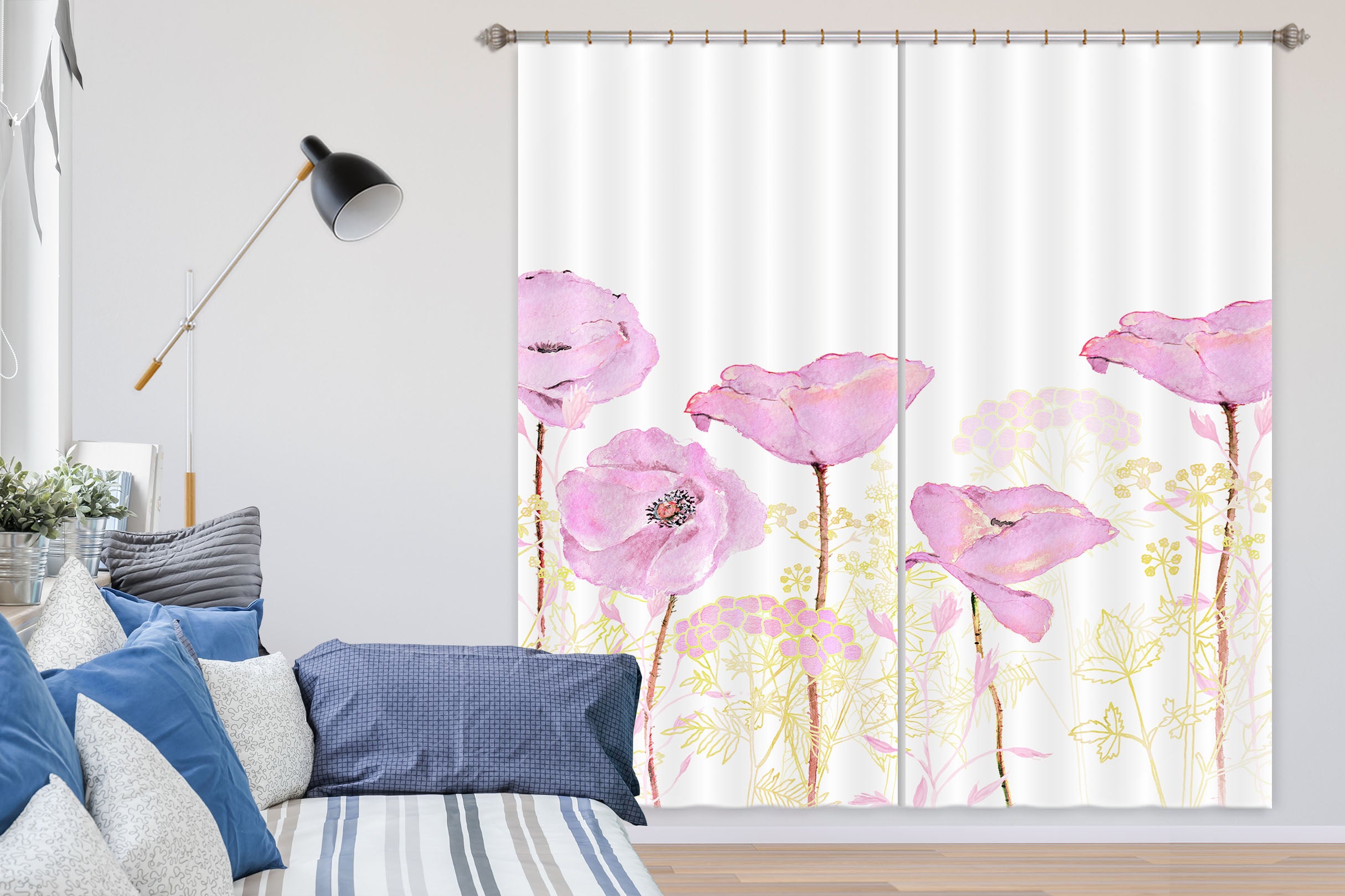 3D Pink Floral Pattern 210 Uta Naumann Curtain Curtains Drapes