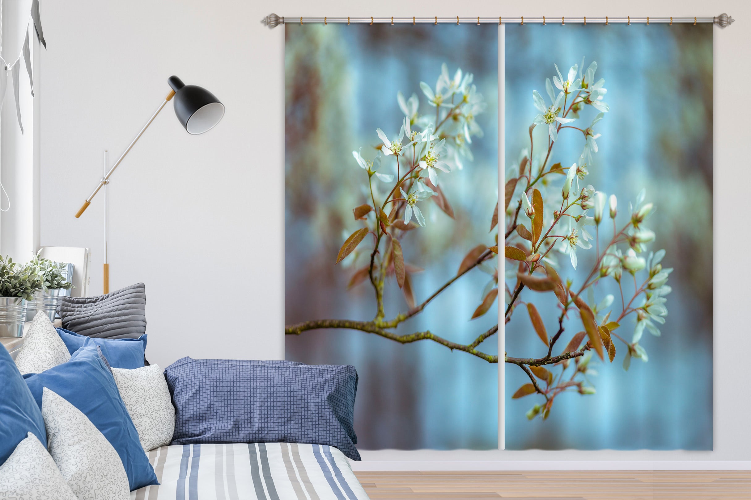 3D Small White Flower 006 Assaf Frank Curtain Curtains Drapes
