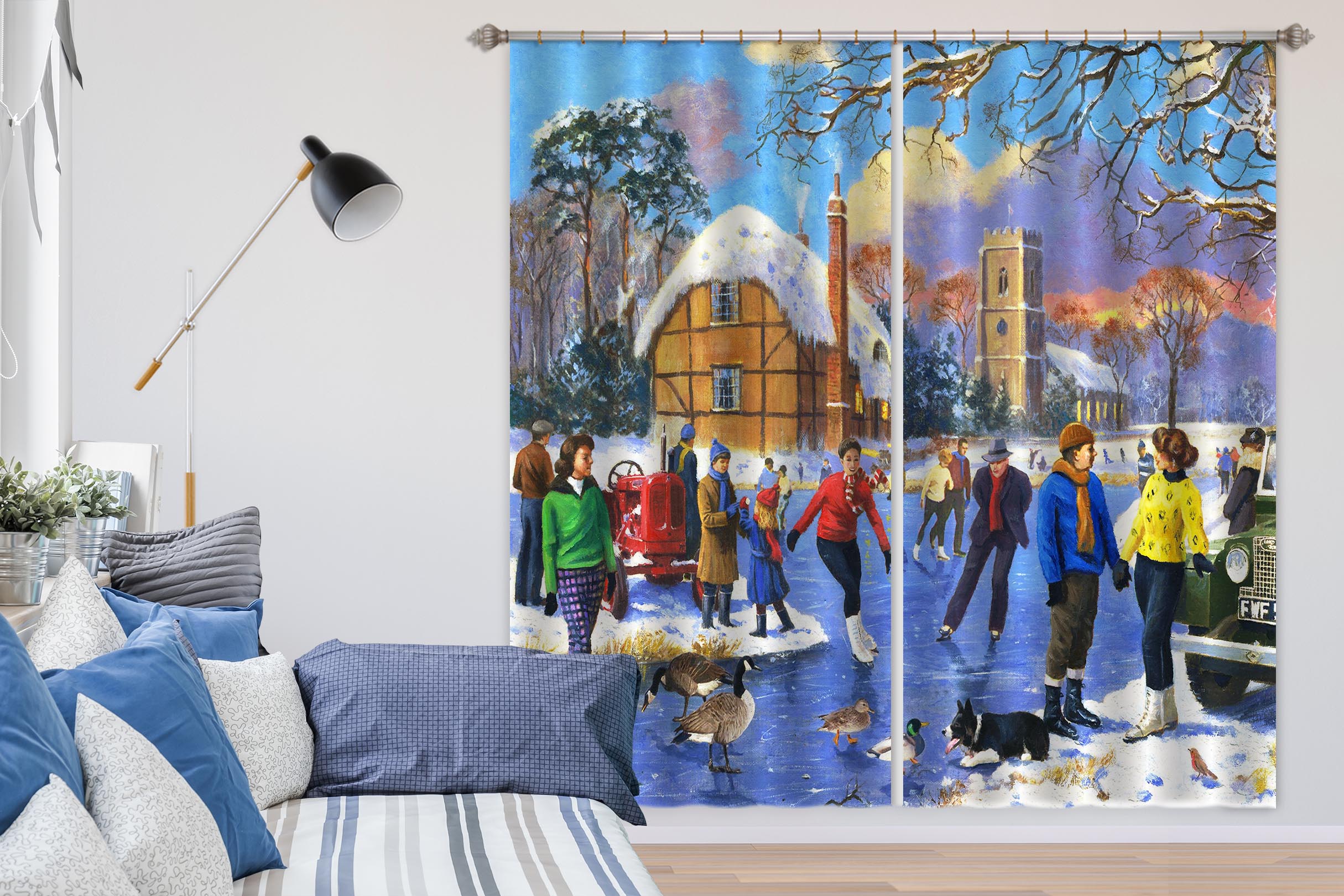 3D Winter Skating 143 Kevin Walsh Curtain Curtains Drapes