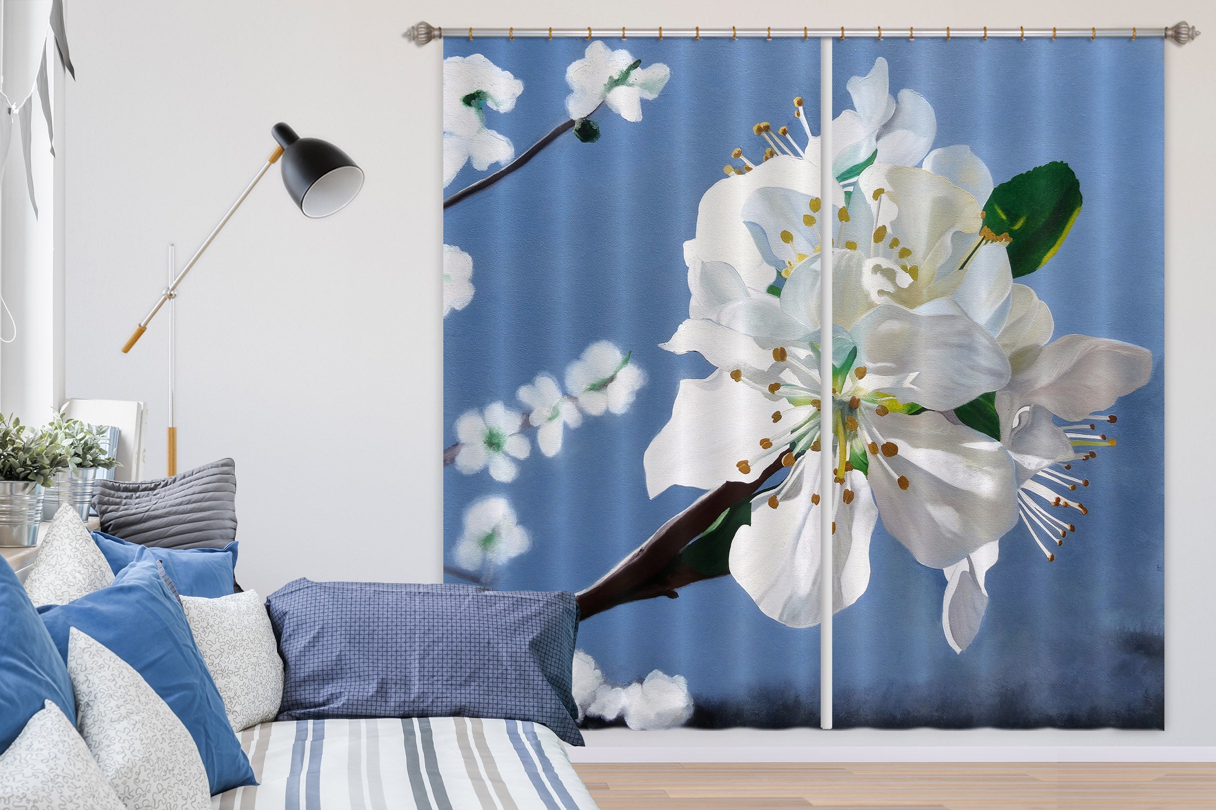 3D White Flowers 11028 Matthew Holden Bates Curtain Curtains Drapes