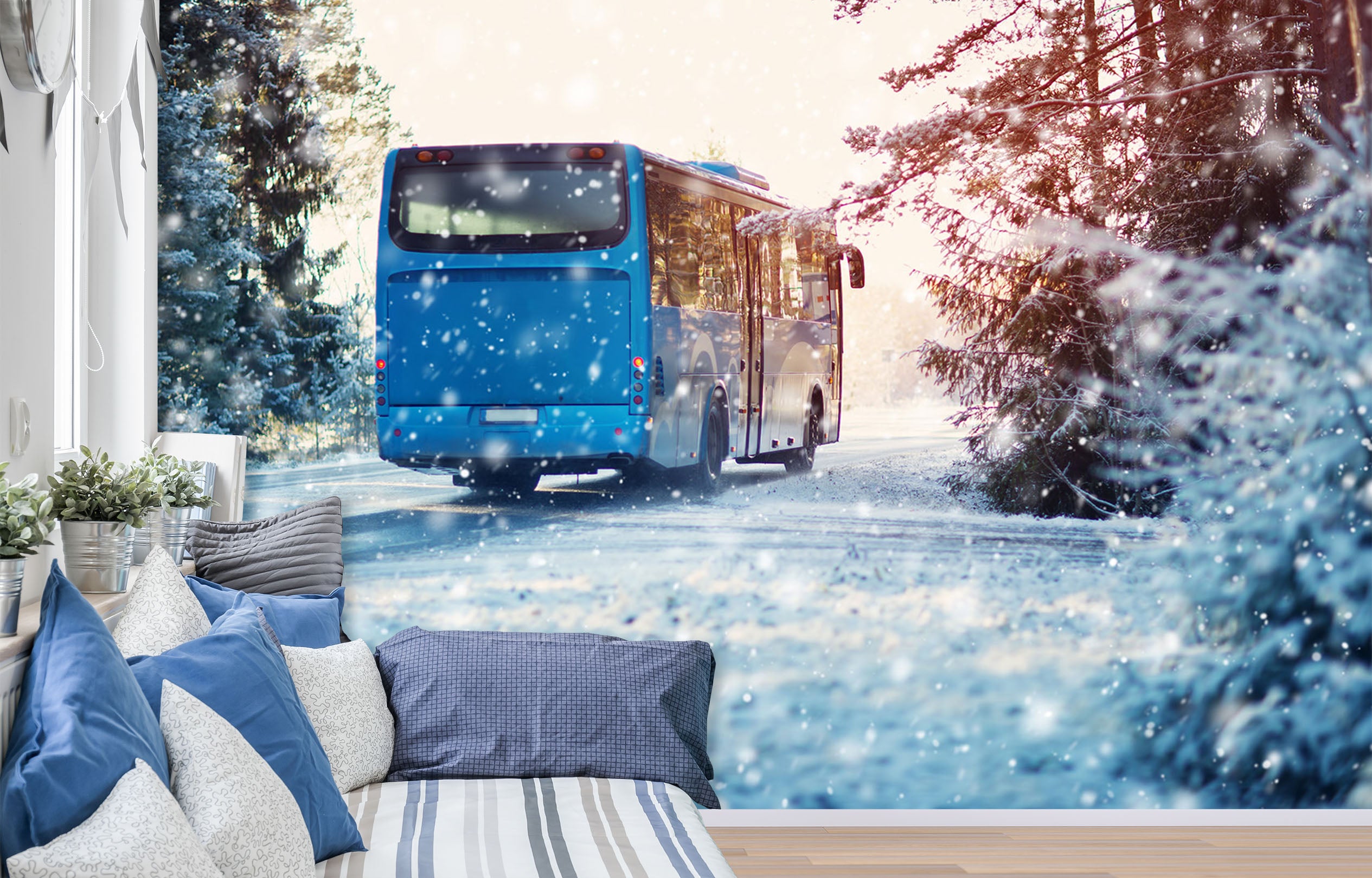 3D Snowflake Bus 384 Vehicle Wall Murals