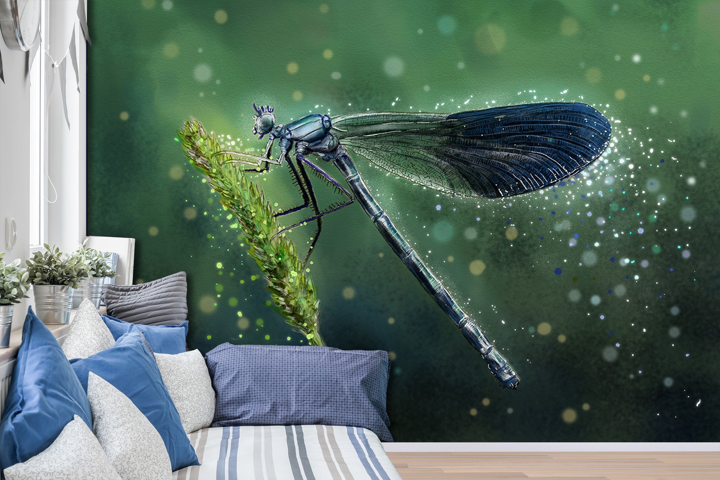 3D Blue Dragonfly 332 Wall Murals