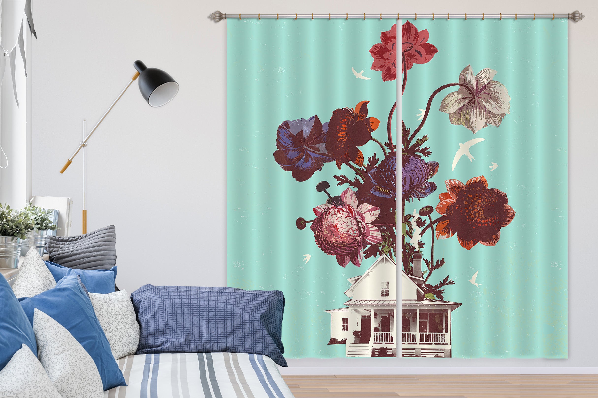 3D Flower Room 044 Showdeer Curtain Curtains Drapes