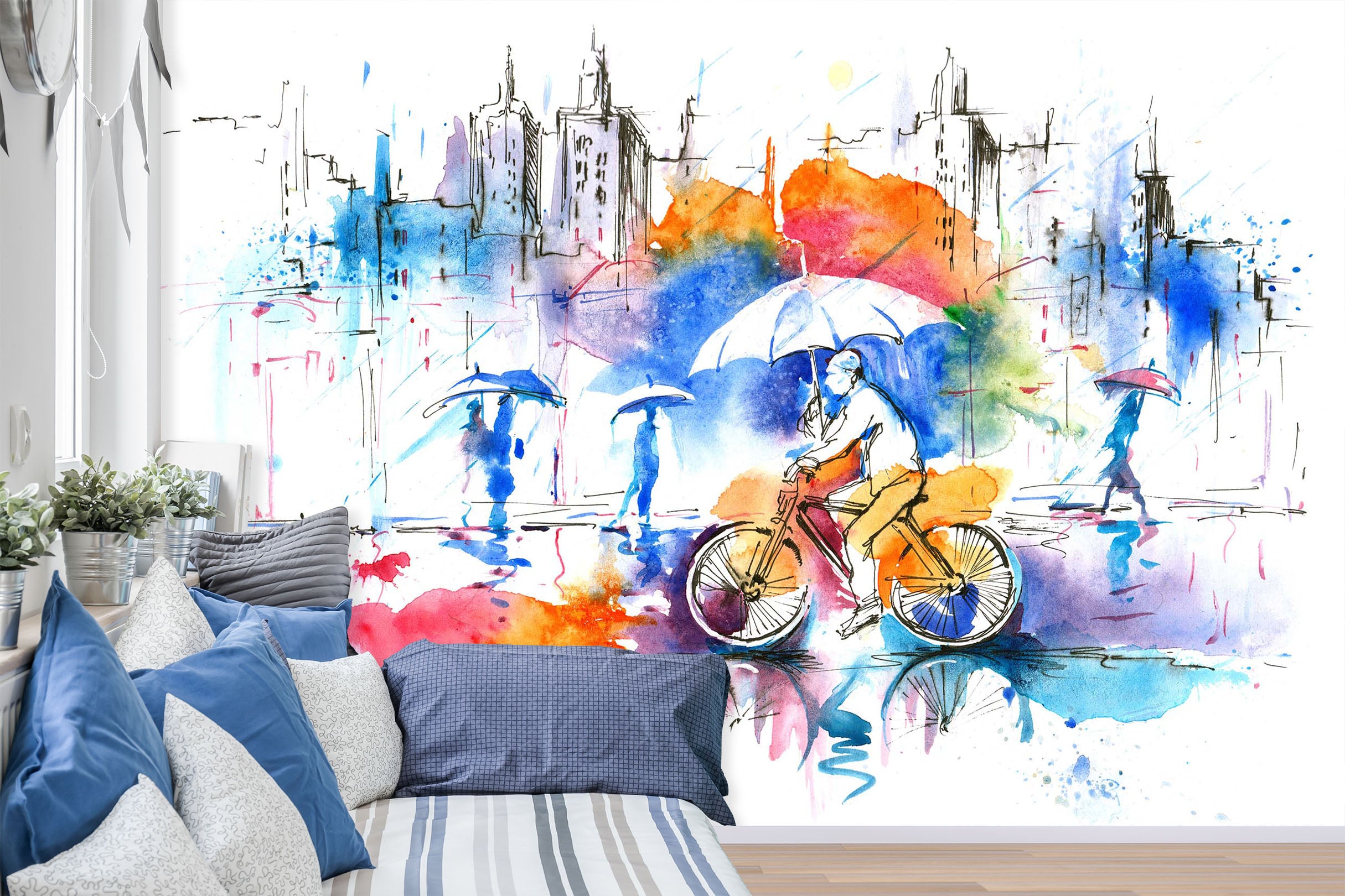 3D Umbrella Bike 2041 Wall Murals