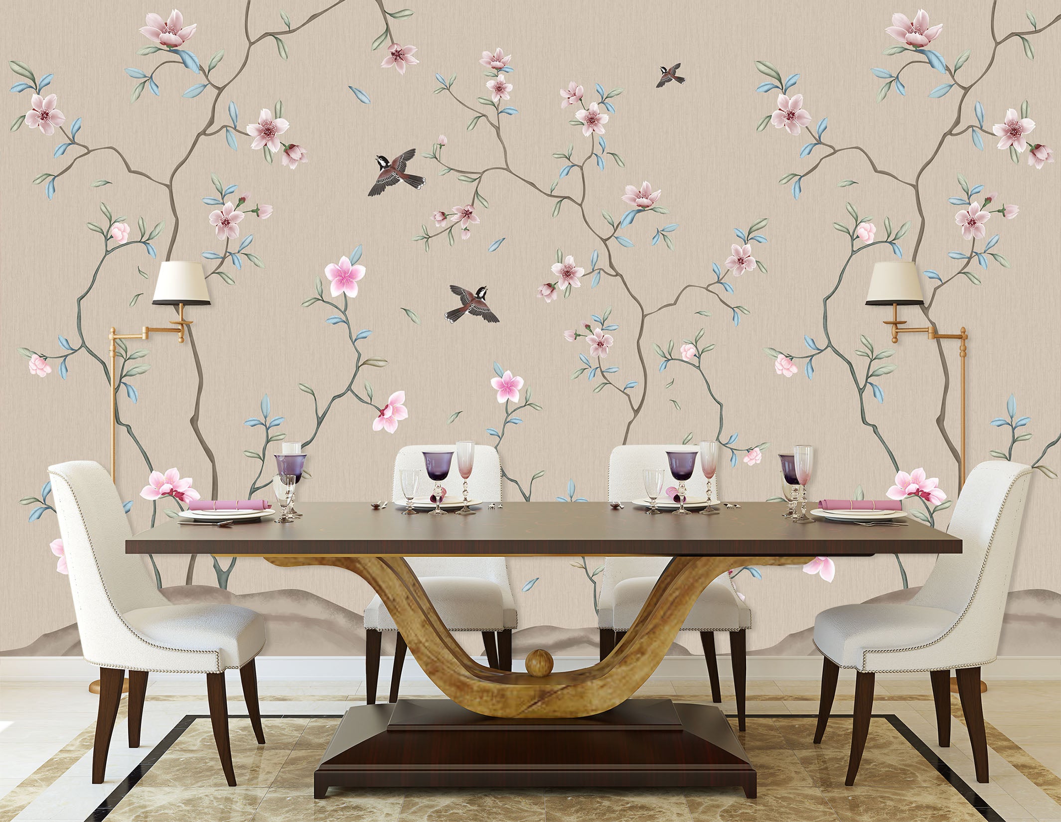 3D Flower Bird 1453 Wall Murals