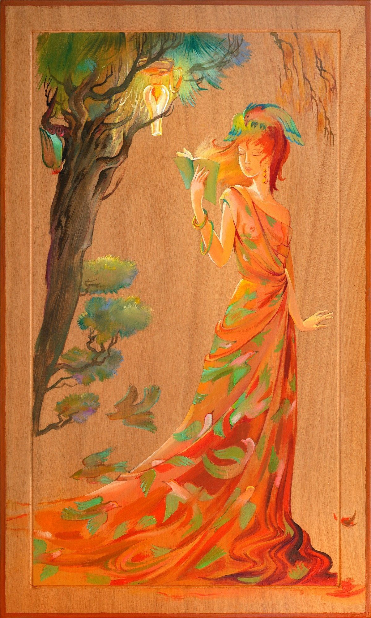 3D elegant woman painting door mural Wallpaper AJ Wallpaper 