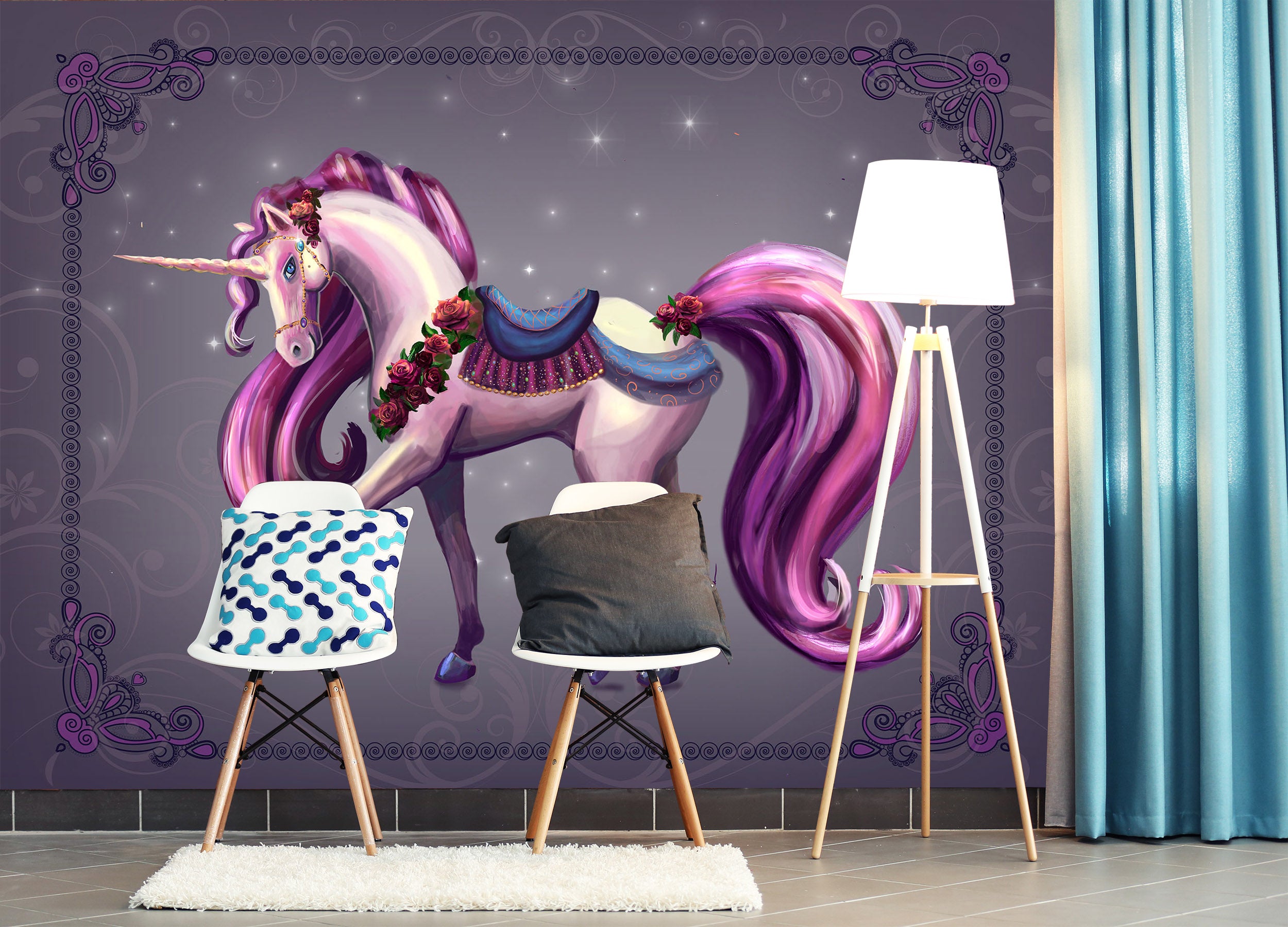 3D Purple Unicorn 1414 Rose Catherine Khan Wall Mural Wall Murals