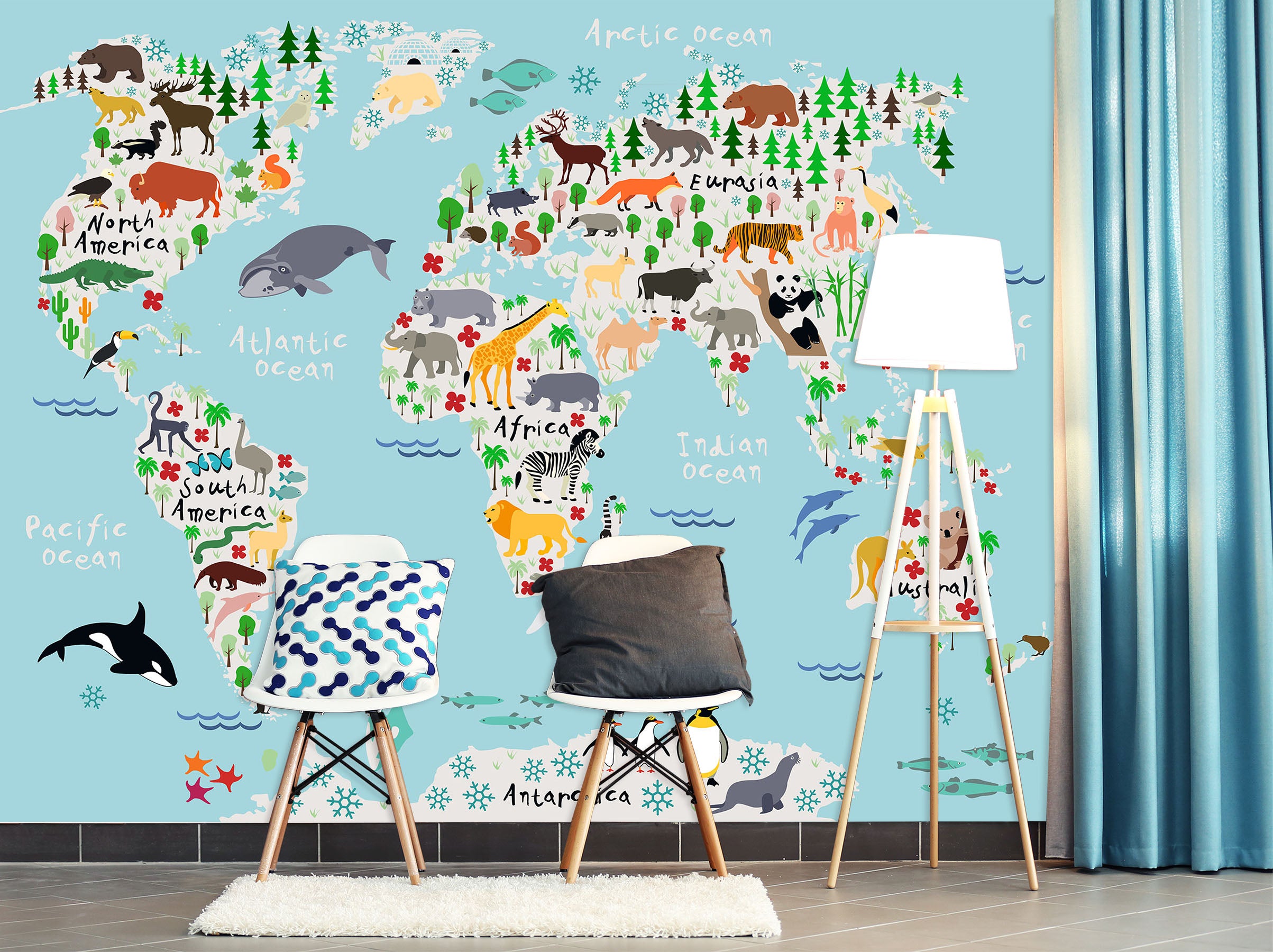3D Animal Growth 2044 World Map Wall Murals