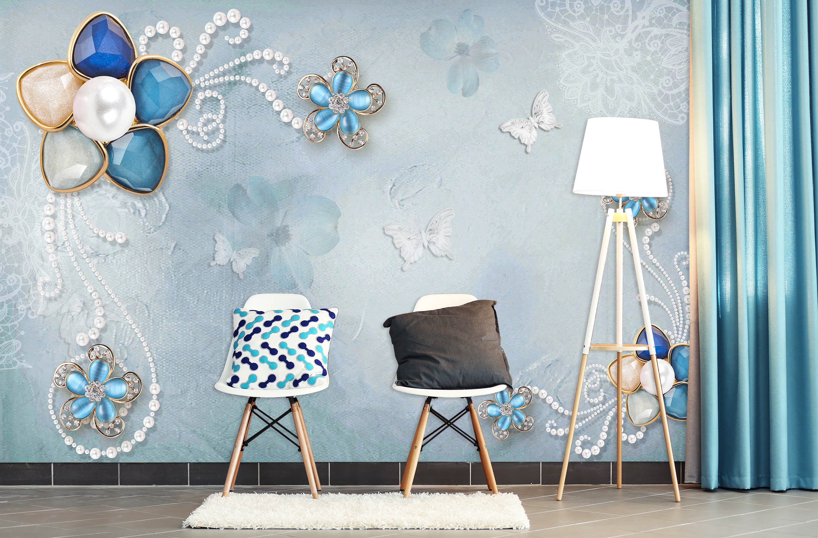 3D Blue Flowers 1459 Wall Murals