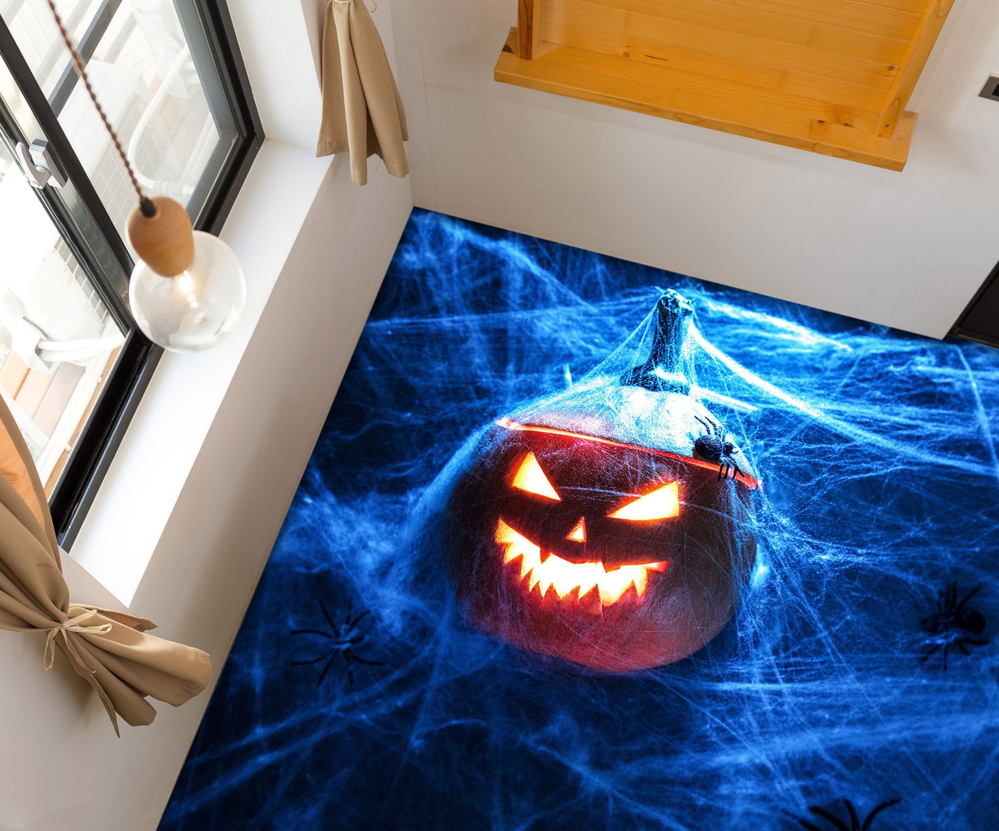 3D Pumpkin Spider Web 016 Floor Mural  Self-Adhesive Sticker Bathroom Non-slip Waterproof Flooring Murals