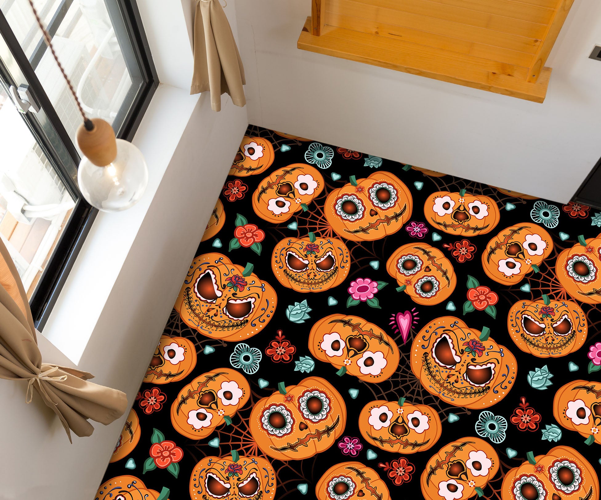 3D Emoji Pumpkin 013 Floor Mural  Self-Adhesive Sticker Bathroom Non-slip Waterproof Flooring Murals