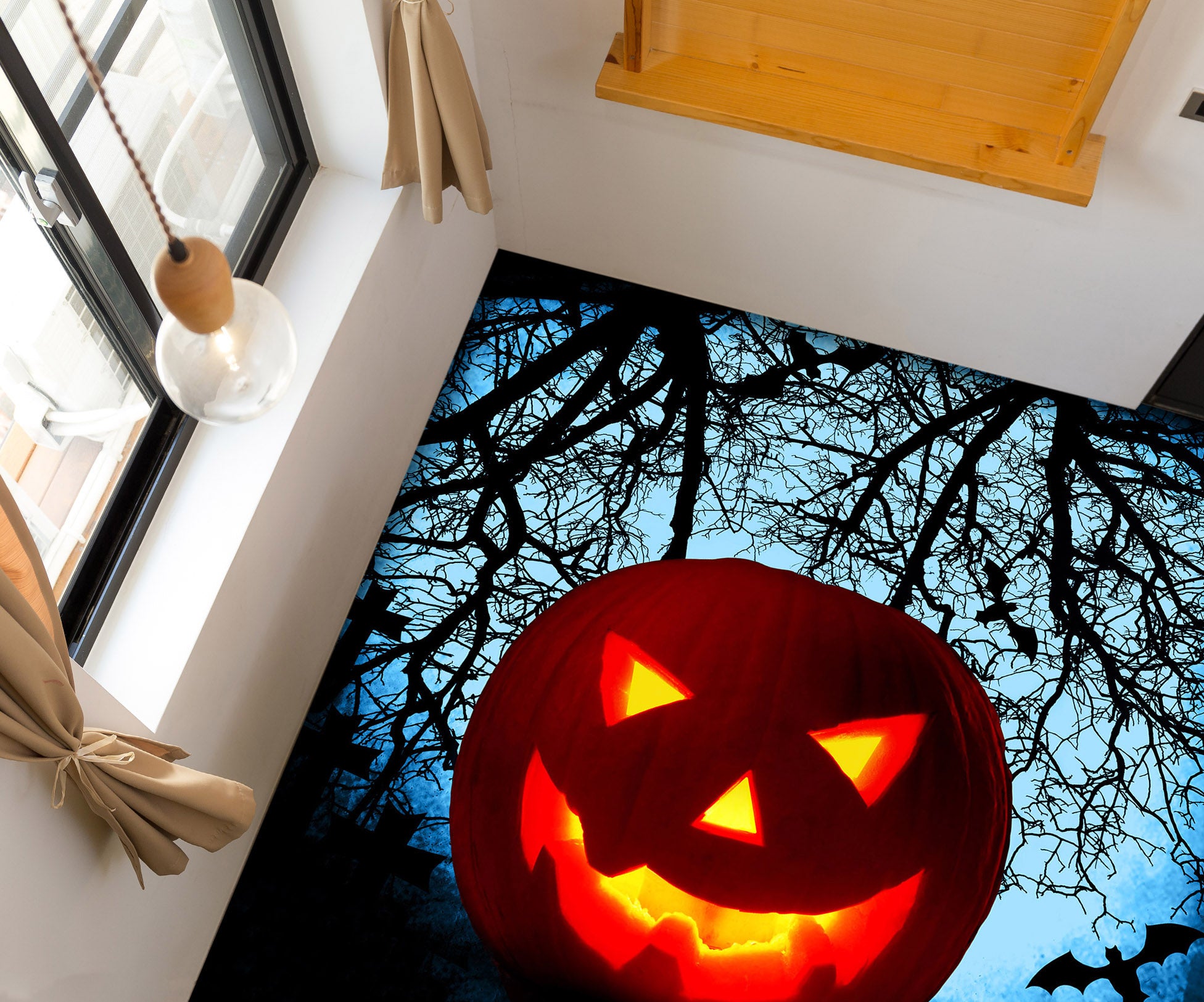 3D Dead Tree Pumpkin 006 Floor Mural  Self-Adhesive Sticker Bathroom Non-slip Waterproof Flooring Murals