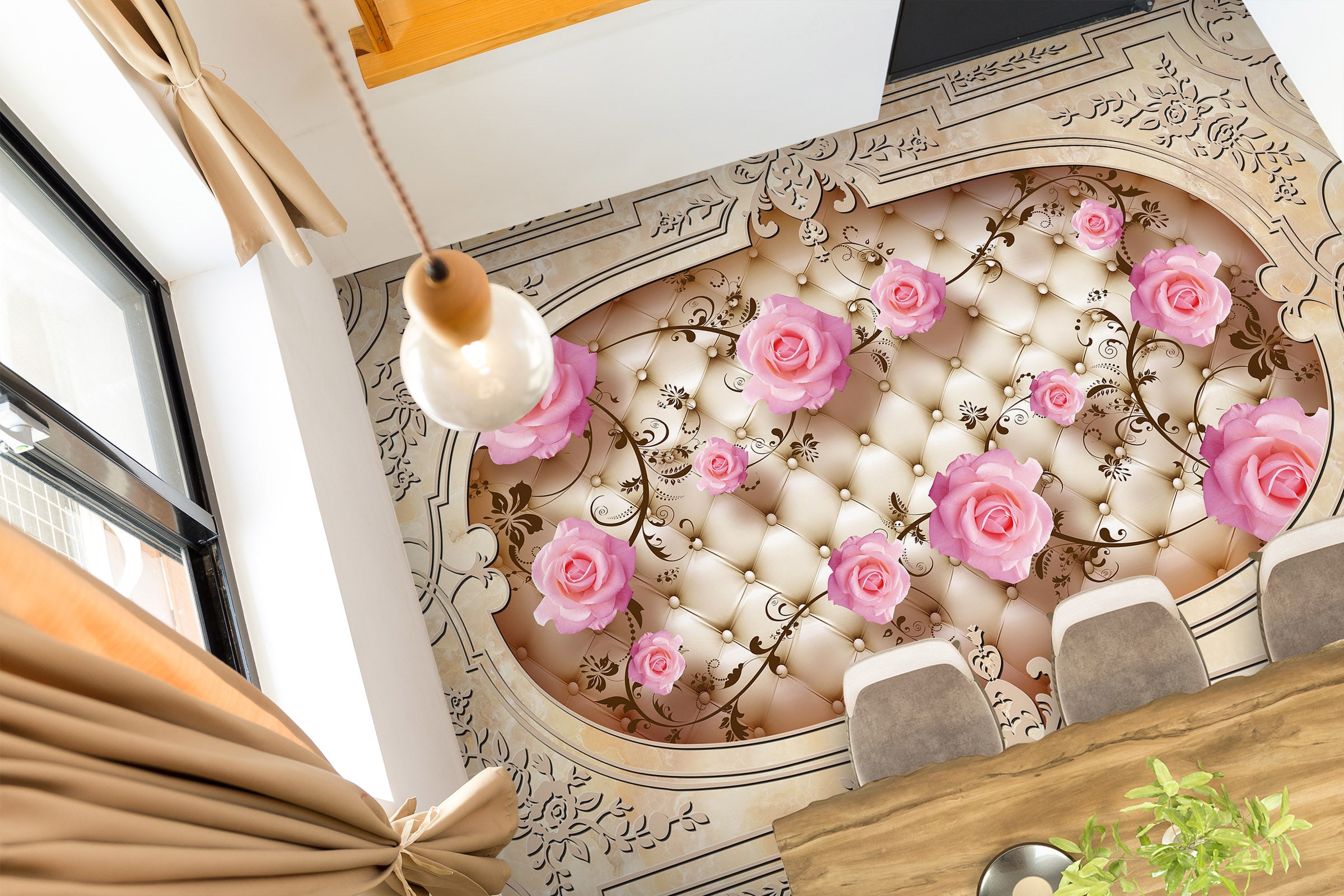 3D Pink Rose Connection 1505 Floor Mural  Wallpaper Murals Self-Adhesive Removable Print Epoxy