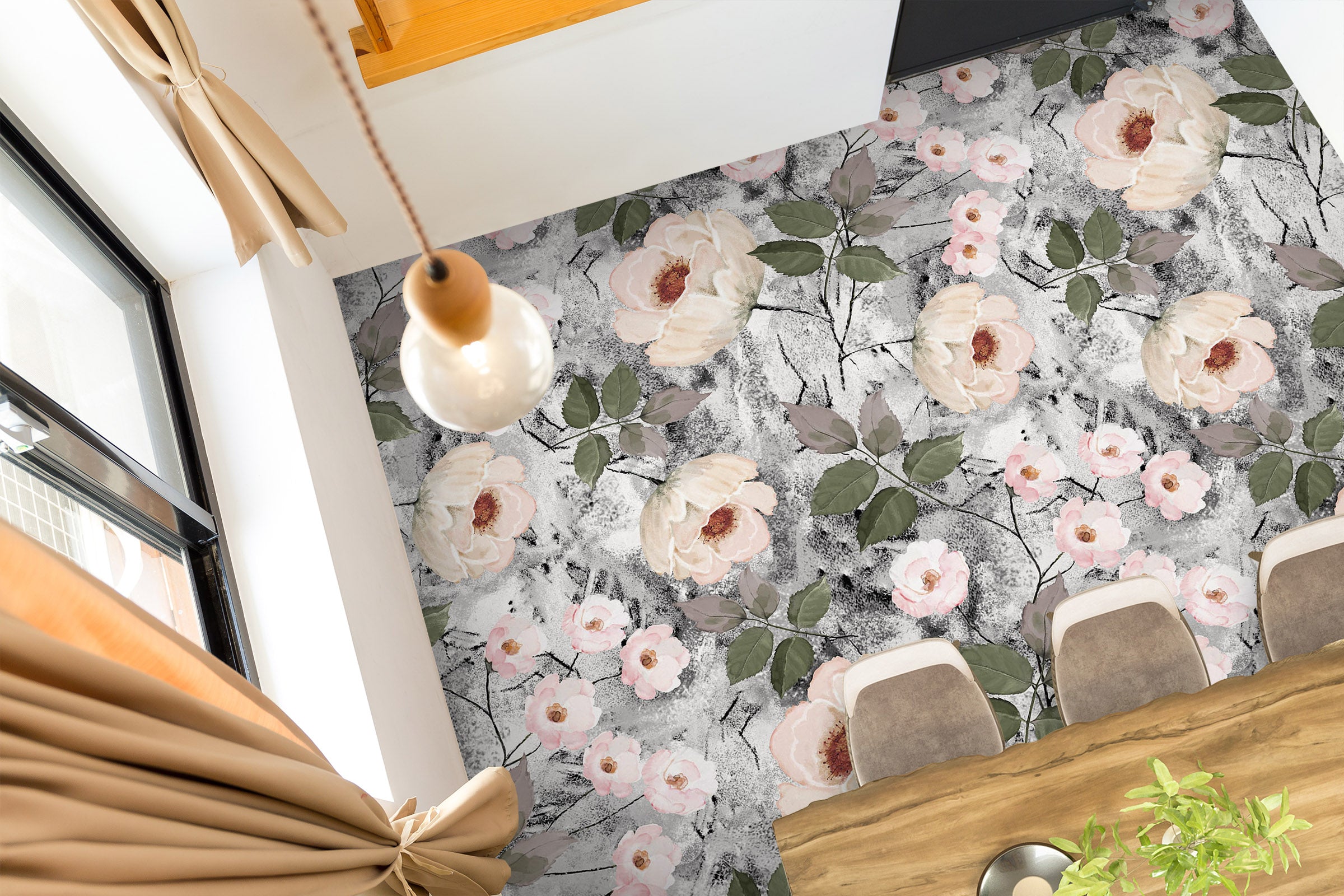 3D Vintage Elegant Flowers 574 Floor Mural