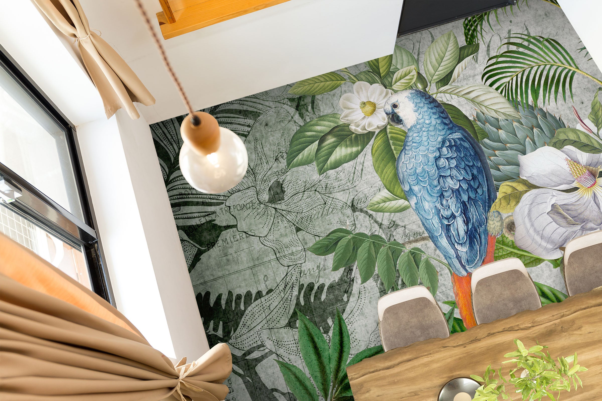 3D Leaves Blue Parrot 104164 Andrea Haase Floor Mural  Wallpaper Murals Self-Adhesive Removable Print Epoxy