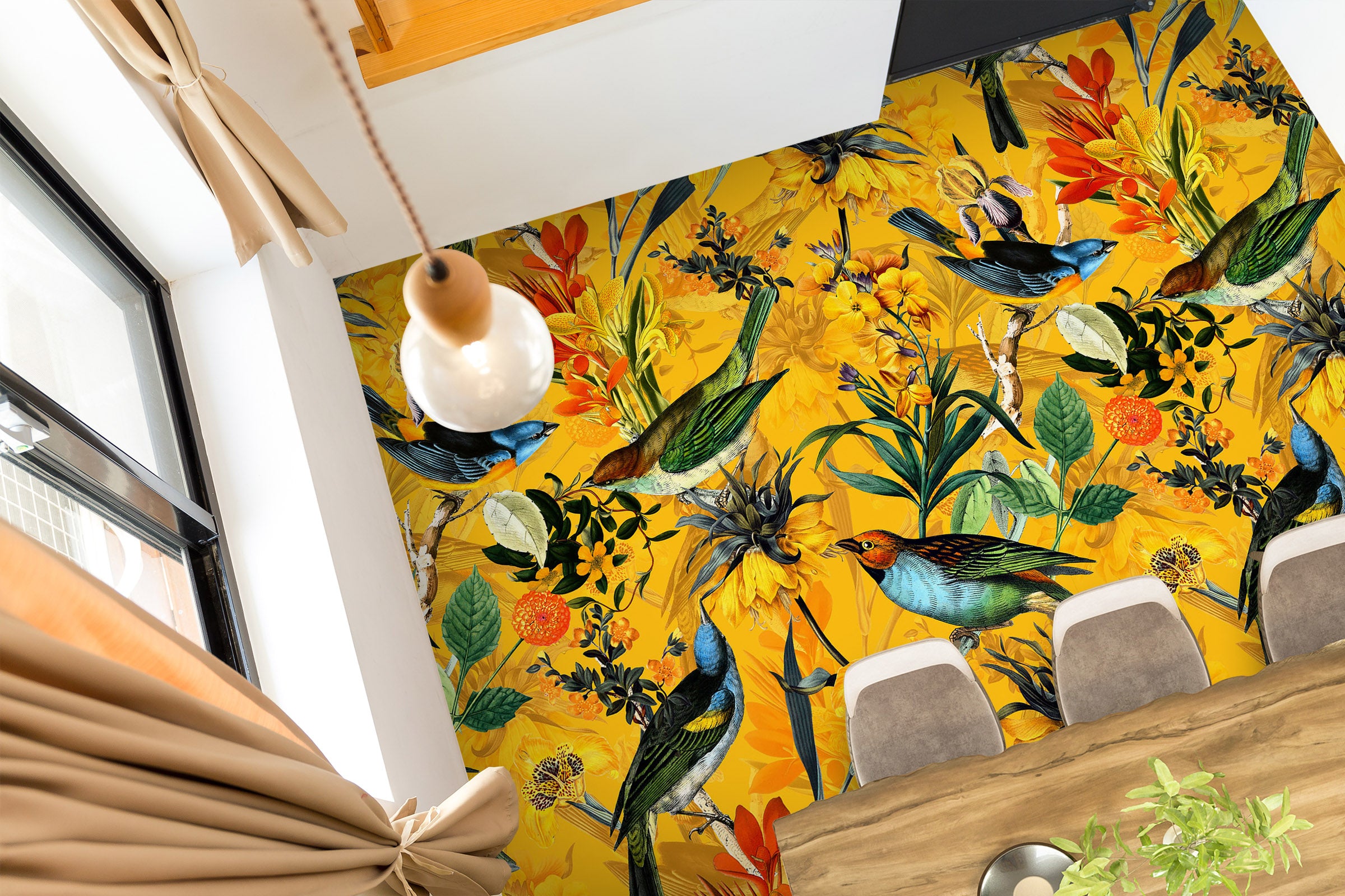 3D Yellow Flower Bird 99192 Uta Naumann Floor Mural  Wallpaper Murals Self-Adhesive Removable Print Epoxy