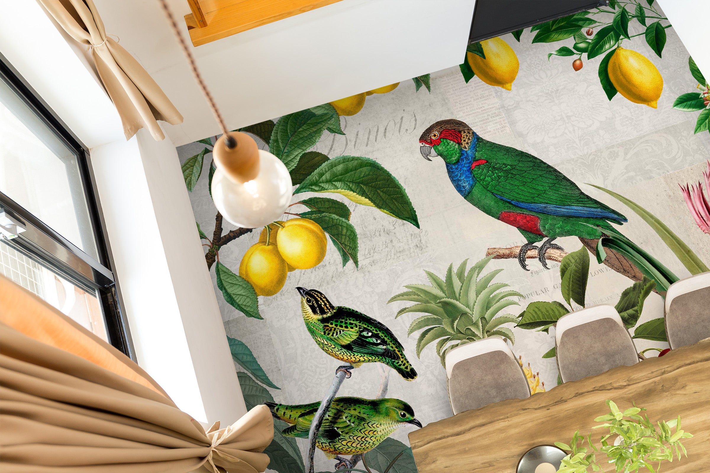 3D Lemon Tree Parrot 104147 Andrea Haase Floor Mural  Wallpaper Murals Self-Adhesive Removable Print Epoxy