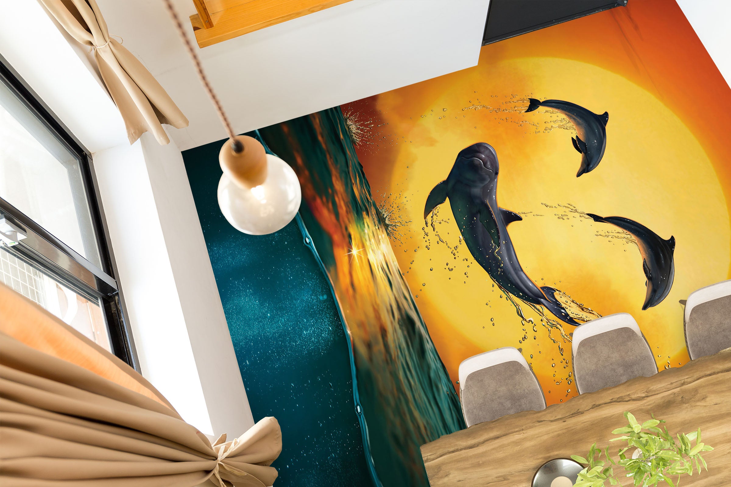 3D Dolphin 98178 Vincent Floor Mural  Wallpaper Murals Self-Adhesive Removable Print Epoxy