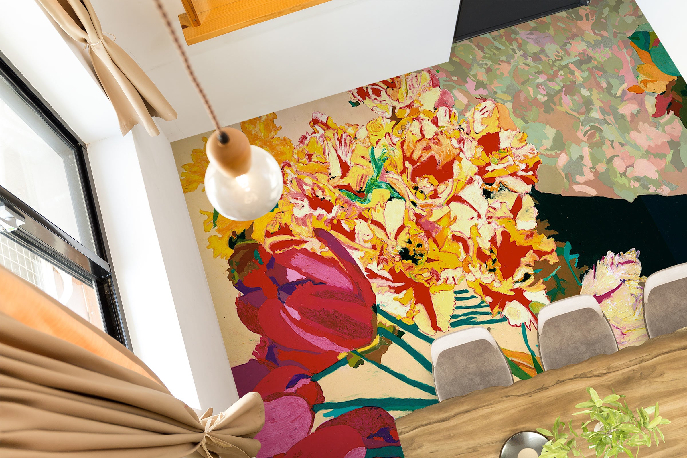 3D Red Gold Flowers 96123 Allan P. Friedlander Floor Mural  Wallpaper Murals Self-Adhesive Removable Print Epoxy