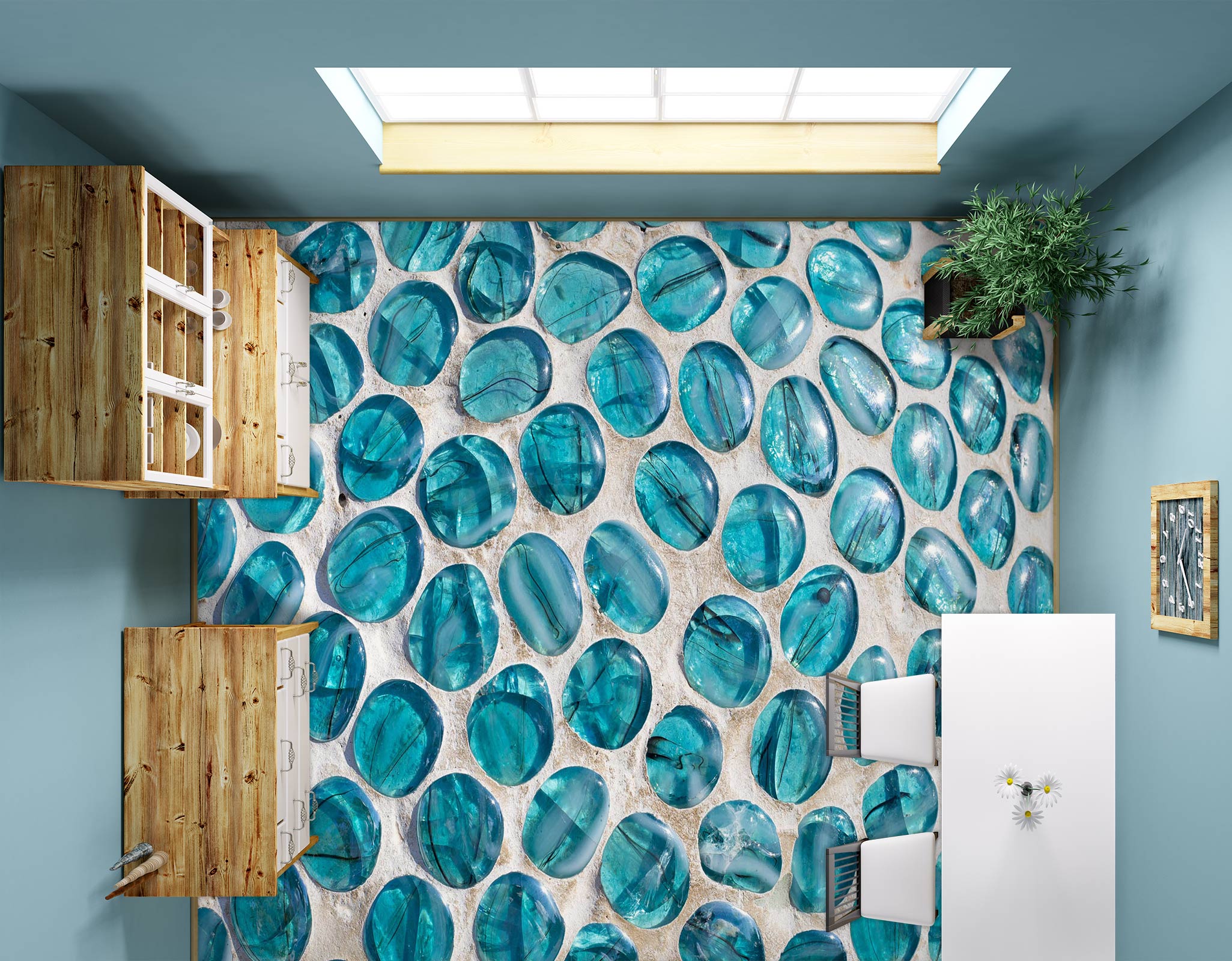 3D Blue Transparent Pebbles 1053 Floor Mural  Wallpaper Murals Self-Adhesive Removable Print Epoxy