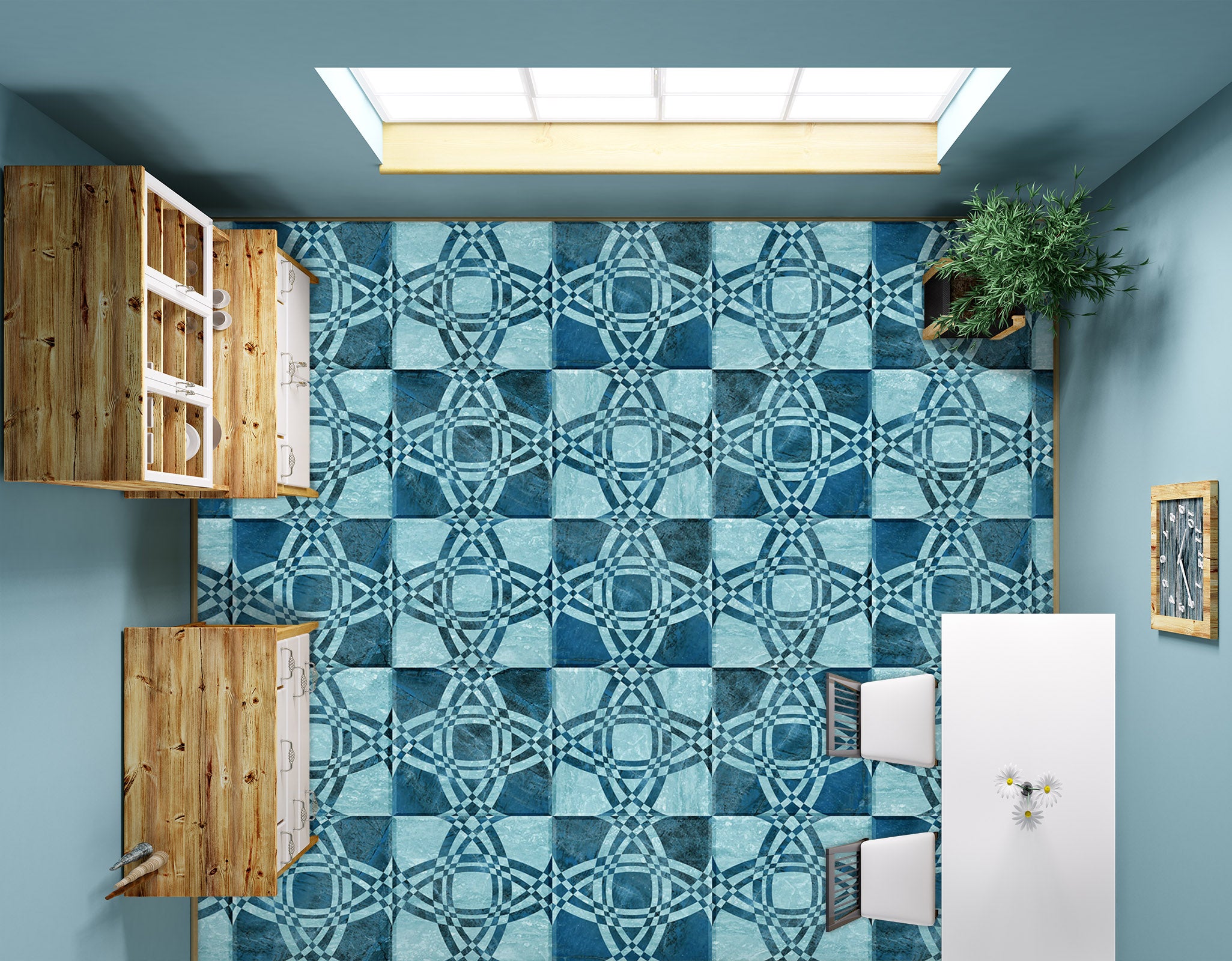 3D Classical Blue Pattern 977 Floor Mural  Wallpaper Murals Self-Adhesive Removable Print Epoxy