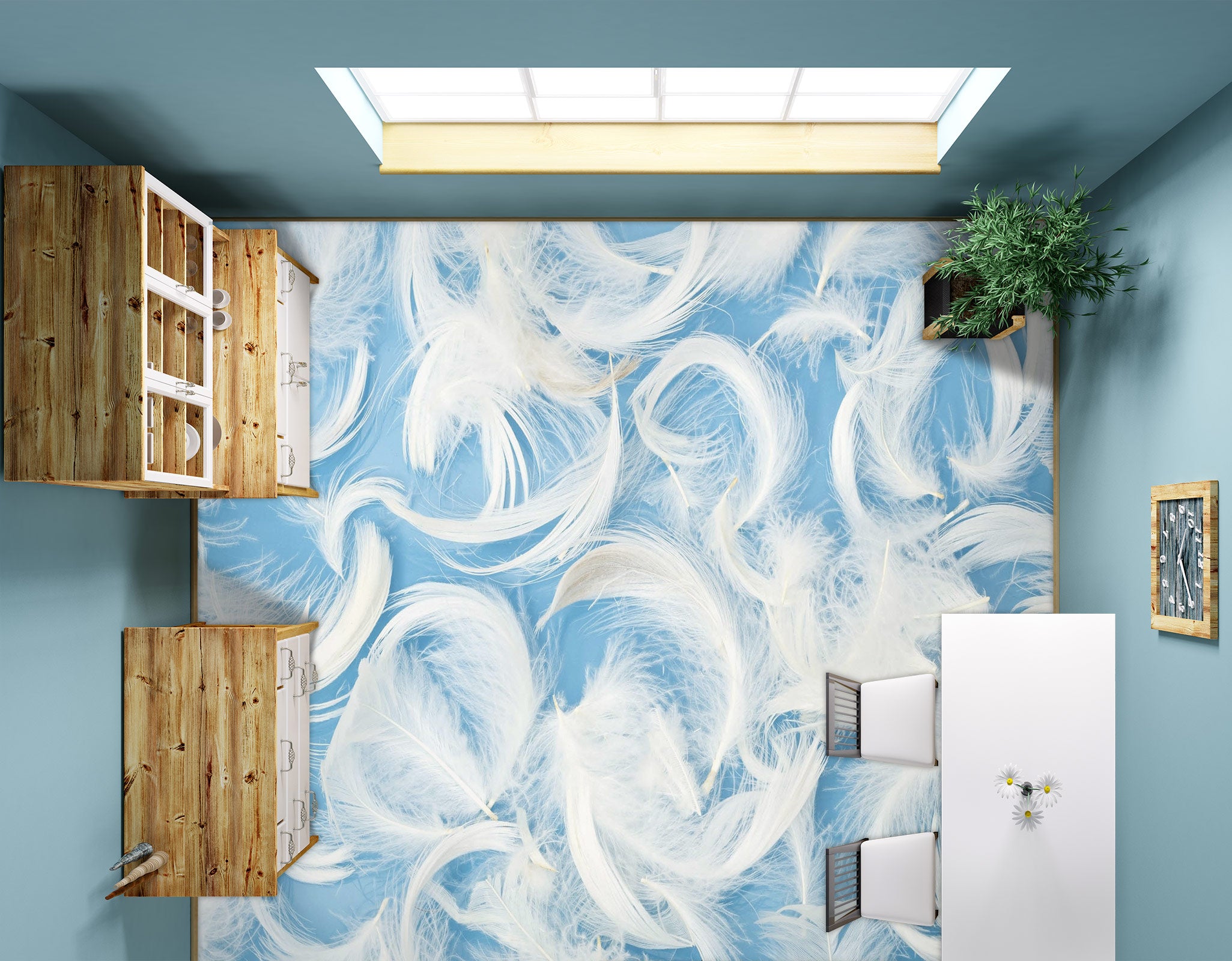 3D Gentle White Feathers 1393 Floor Mural  Wallpaper Murals Self-Adhesive Removable Print Epoxy